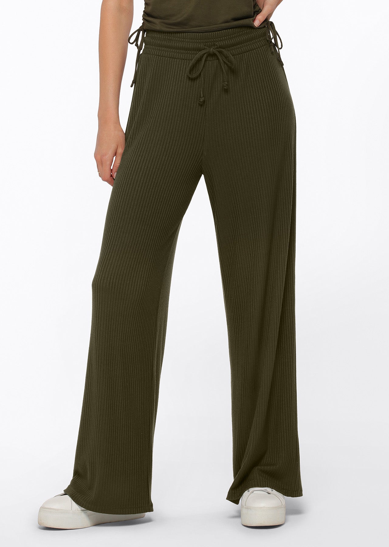 Lorna Jane Rest And Relax Rib Full Length Pants - Luxury Green