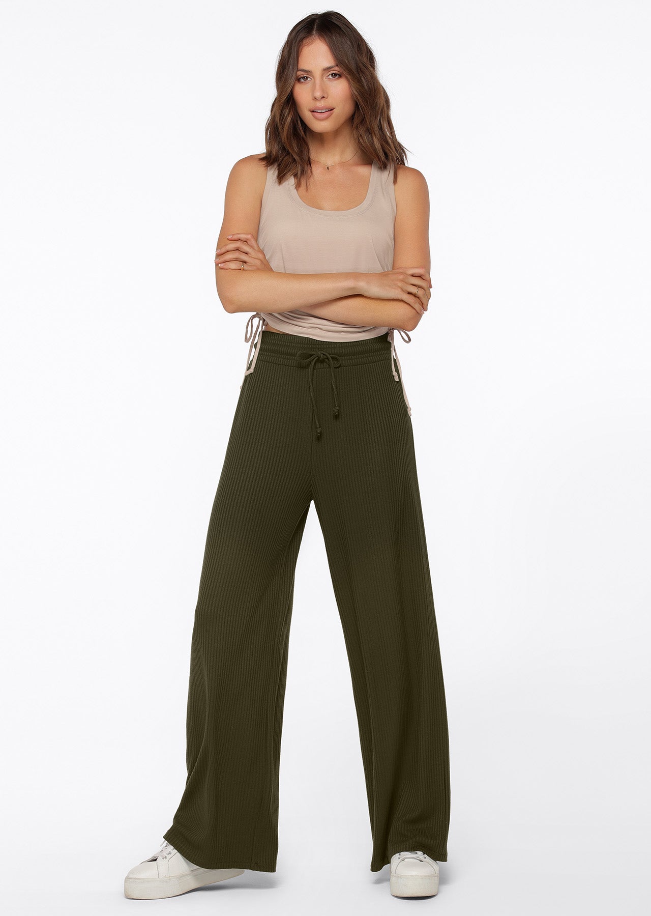 Lorna Jane Rest And Relax Rib Full Length Pants - Luxury Green