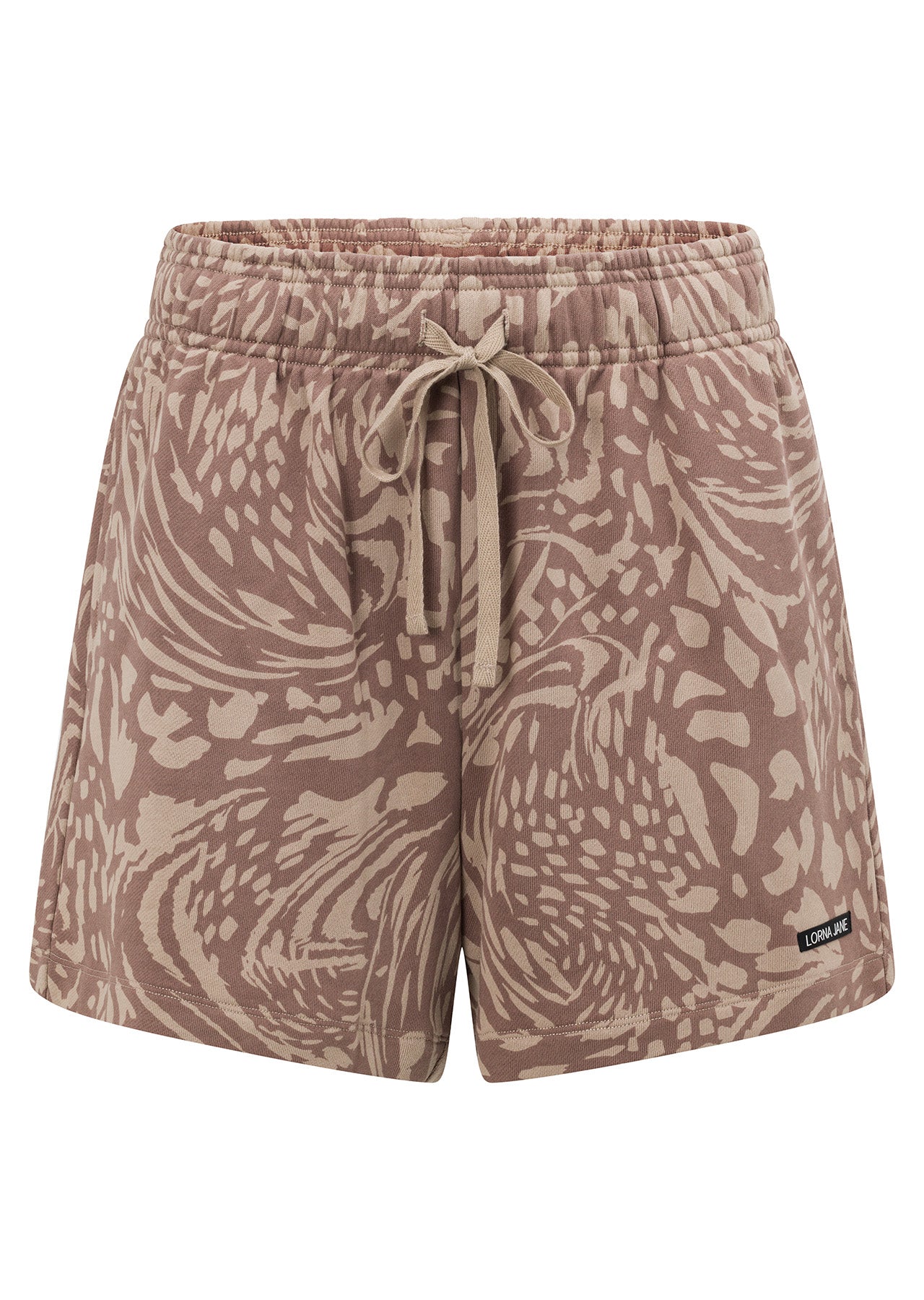 Lorna Jane Abstract Sweat Shorts - Sandstone Abstract Print