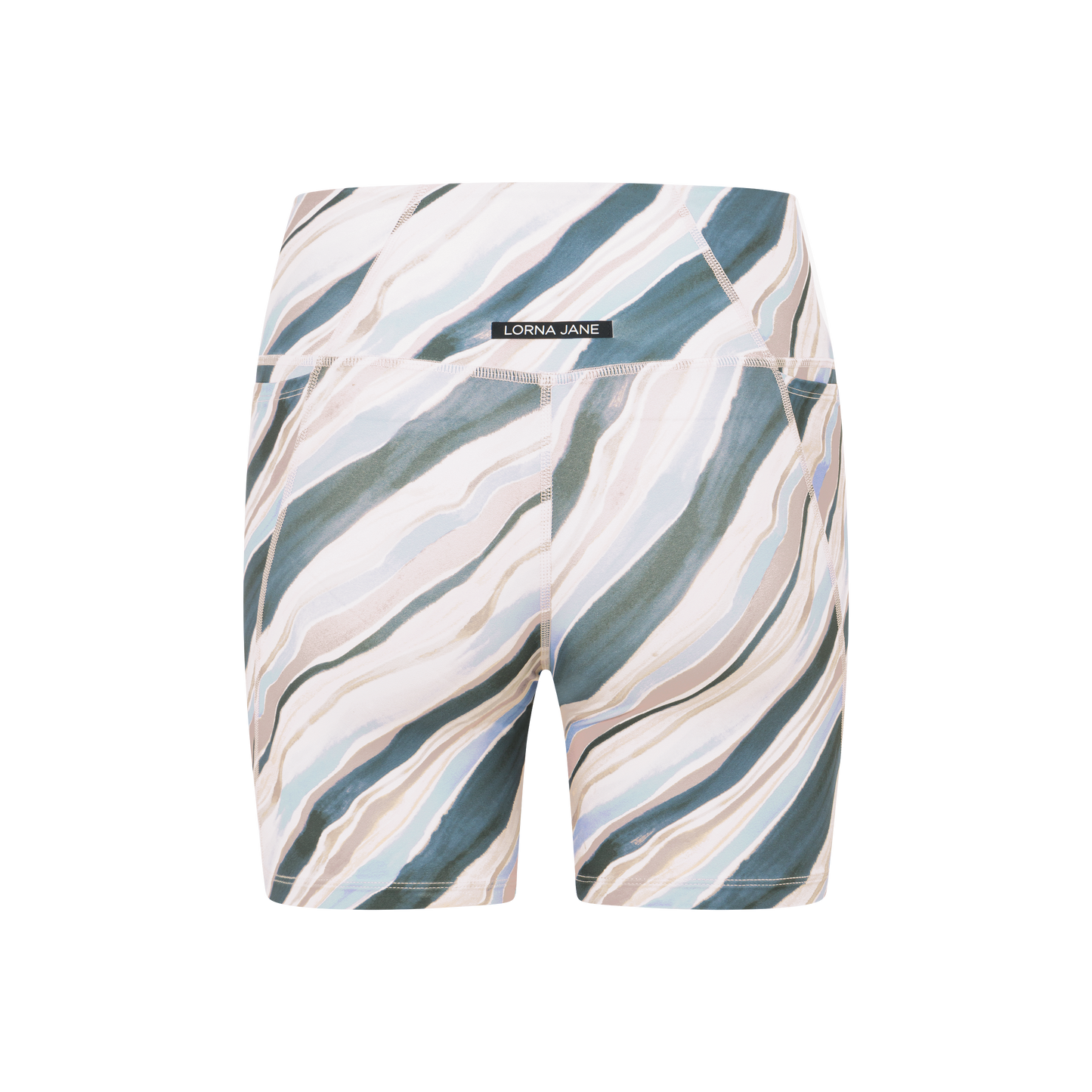 Lorna Jane Horizon Haze No Ride Pocket Bike Shorts - Black/Lace Print