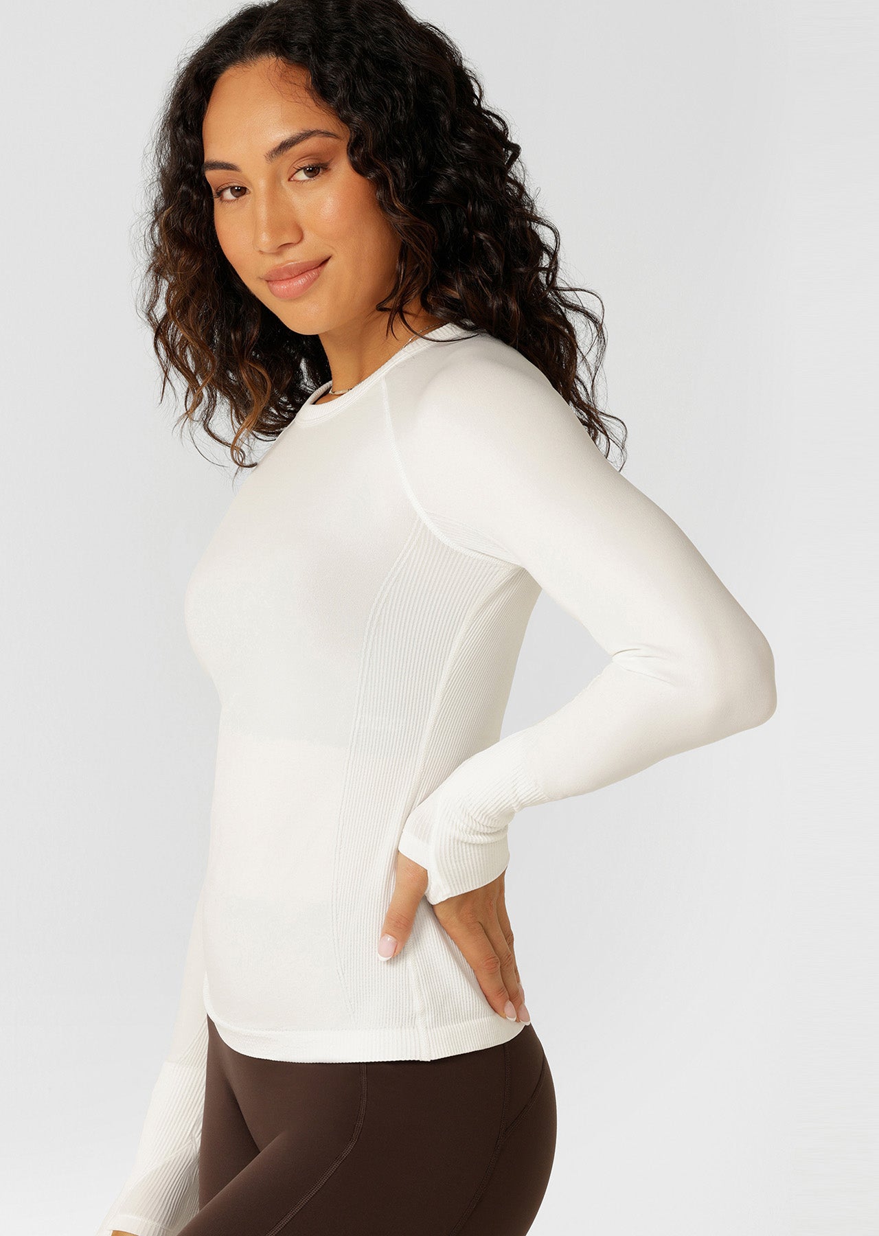 Lorna Jane Tempo Seamless Long Sleeve Top - Porcelain