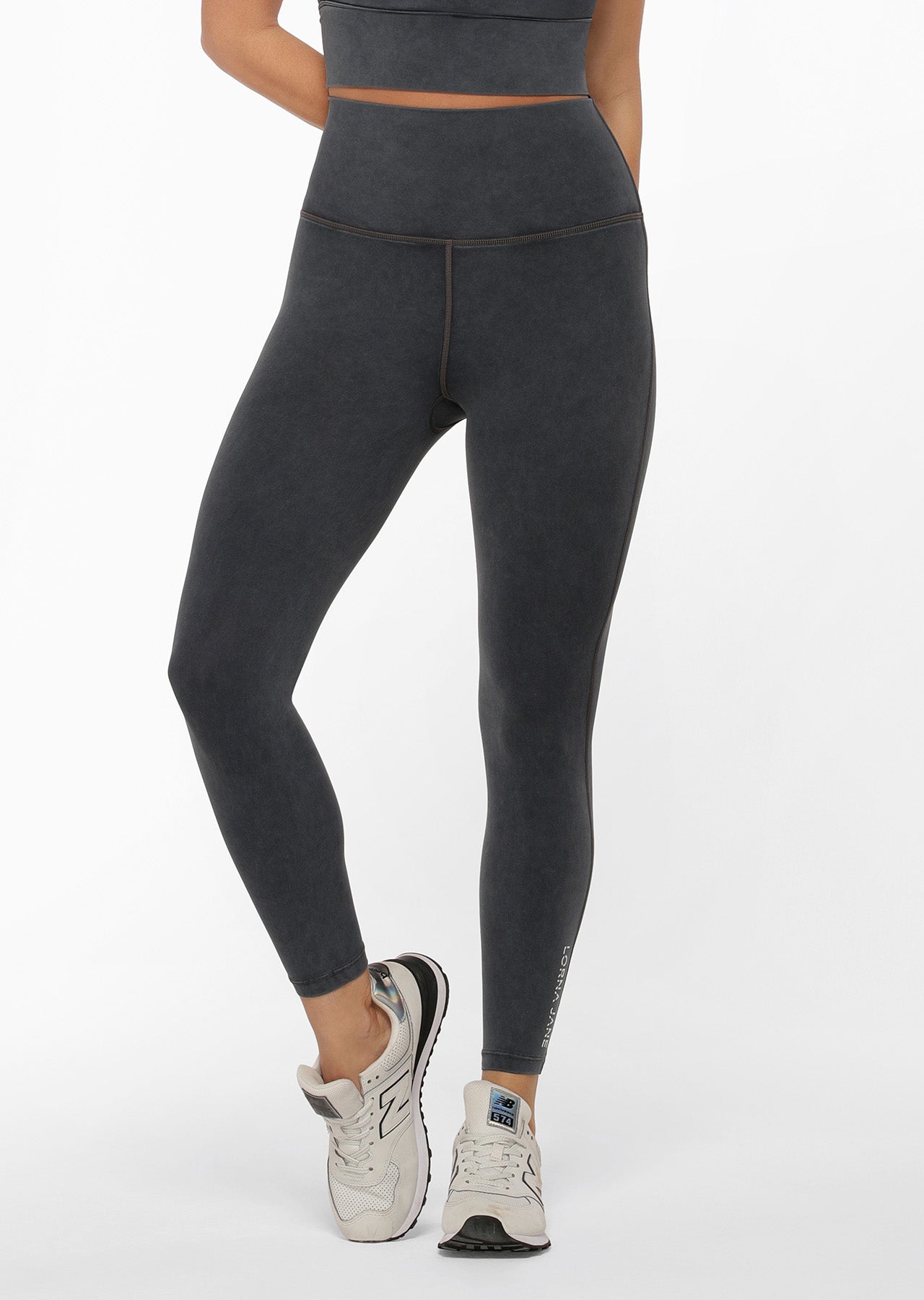 Lorna Jane Hi-Fold Lotus No Chafe Ankle Biter Leggings - Washed Black