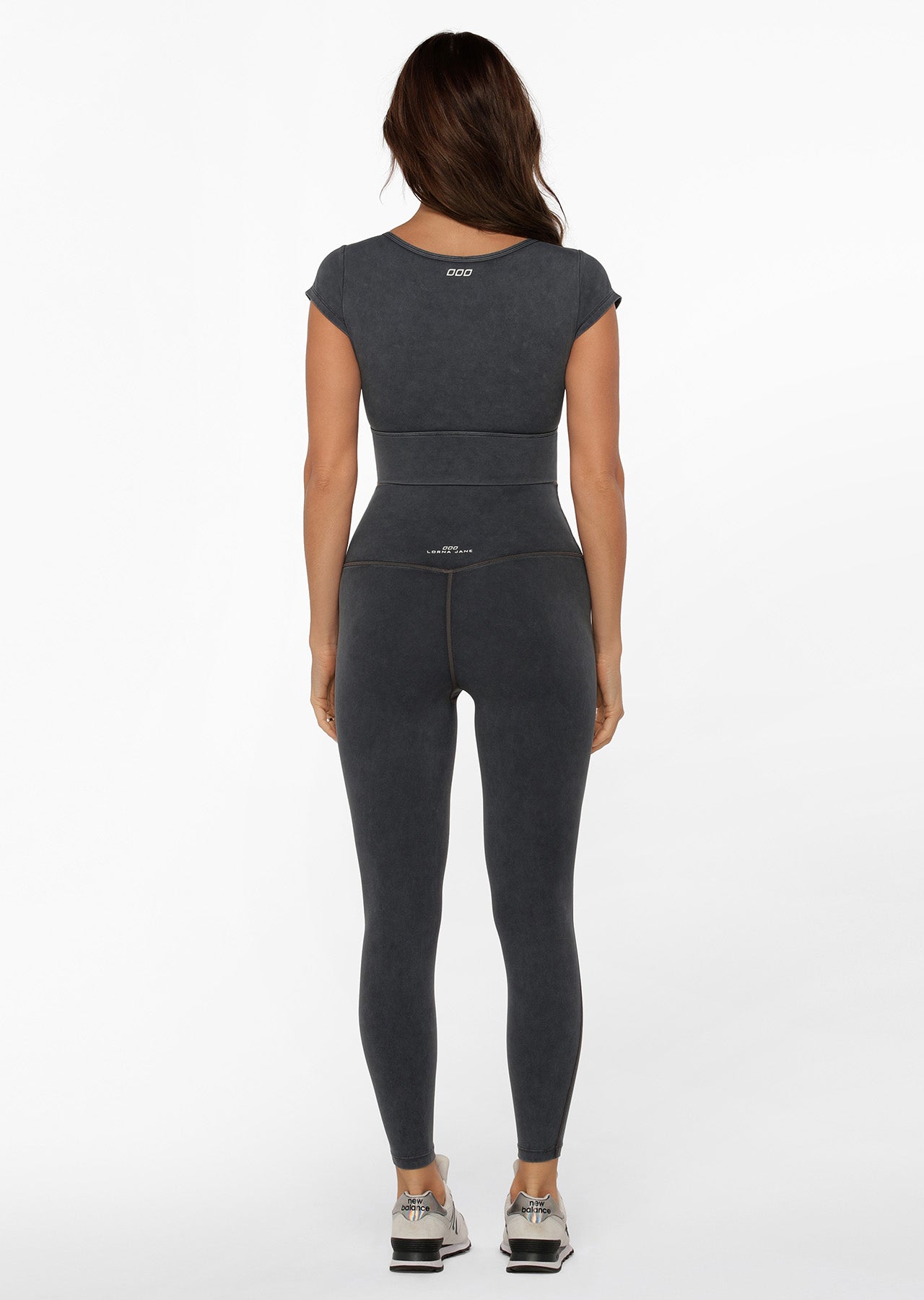 Lorna Jane Hi-Fold Lotus No Chafe Ankle Biter Leggings - Washed Black