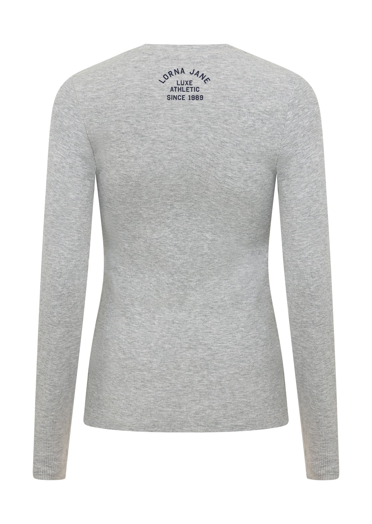 Lorna Jane Henley Rib Long Sleeve Top - Grey Marl