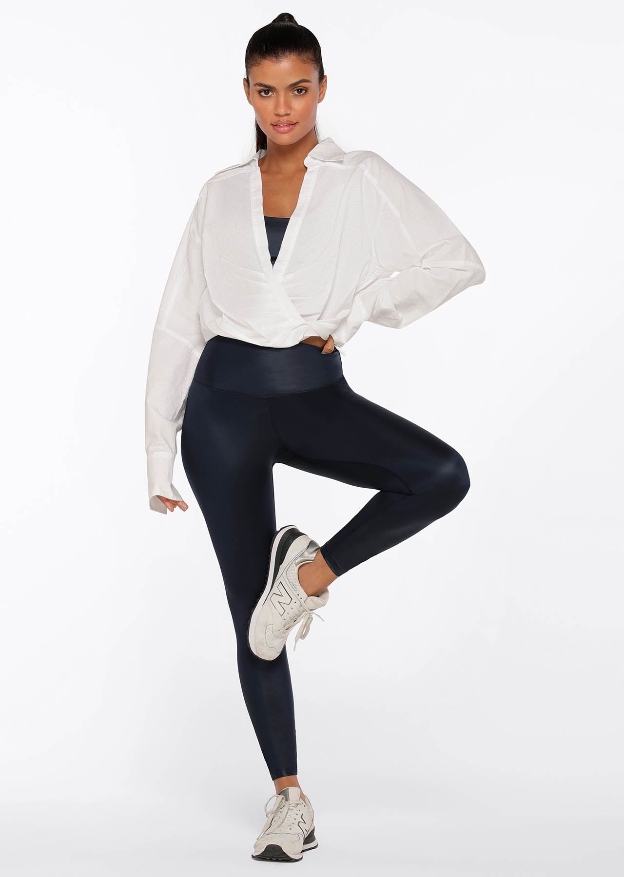 Lorna Jane Wet Look Full Length Leggings - French Navy