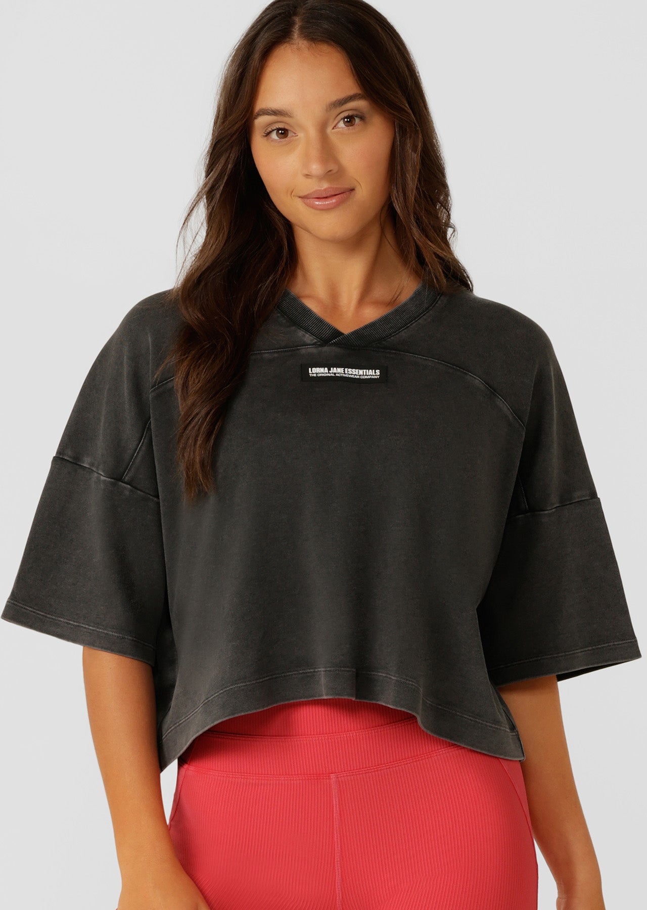 Lorna Jane College Nostalgia Cropped T-Shirt - Washed Black
