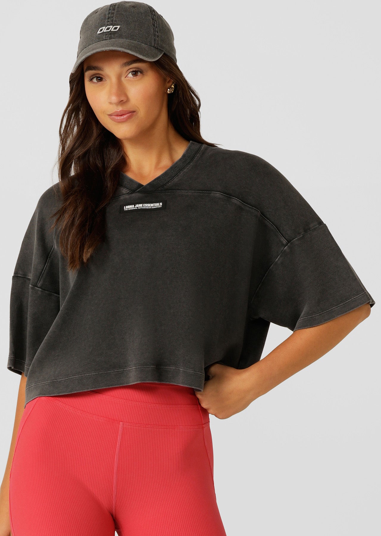 Lorna Jane College Nostalgia Cropped T-Shirt - Washed Black