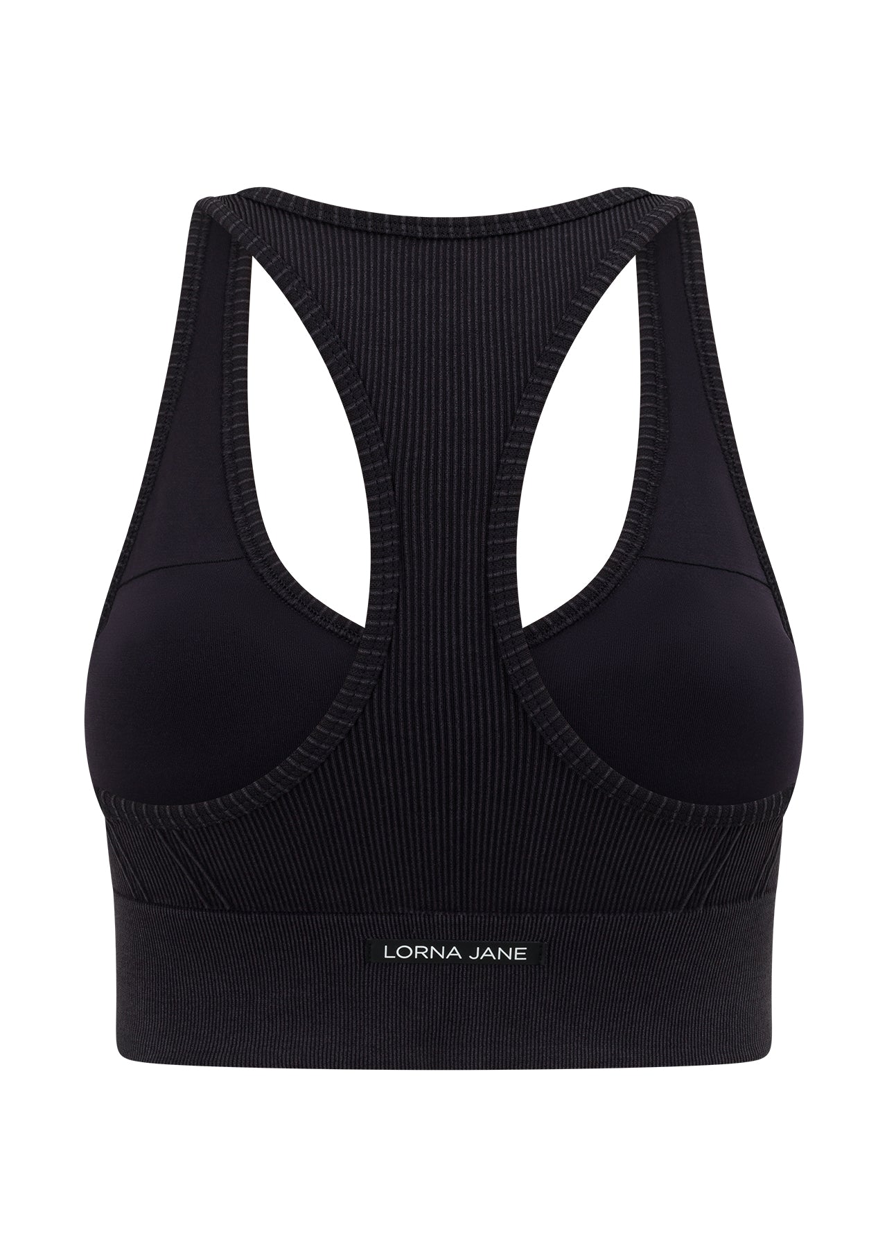 Lorna Jane Tempo Speed Ribbed Seamless Sports Bra - Washed Black
