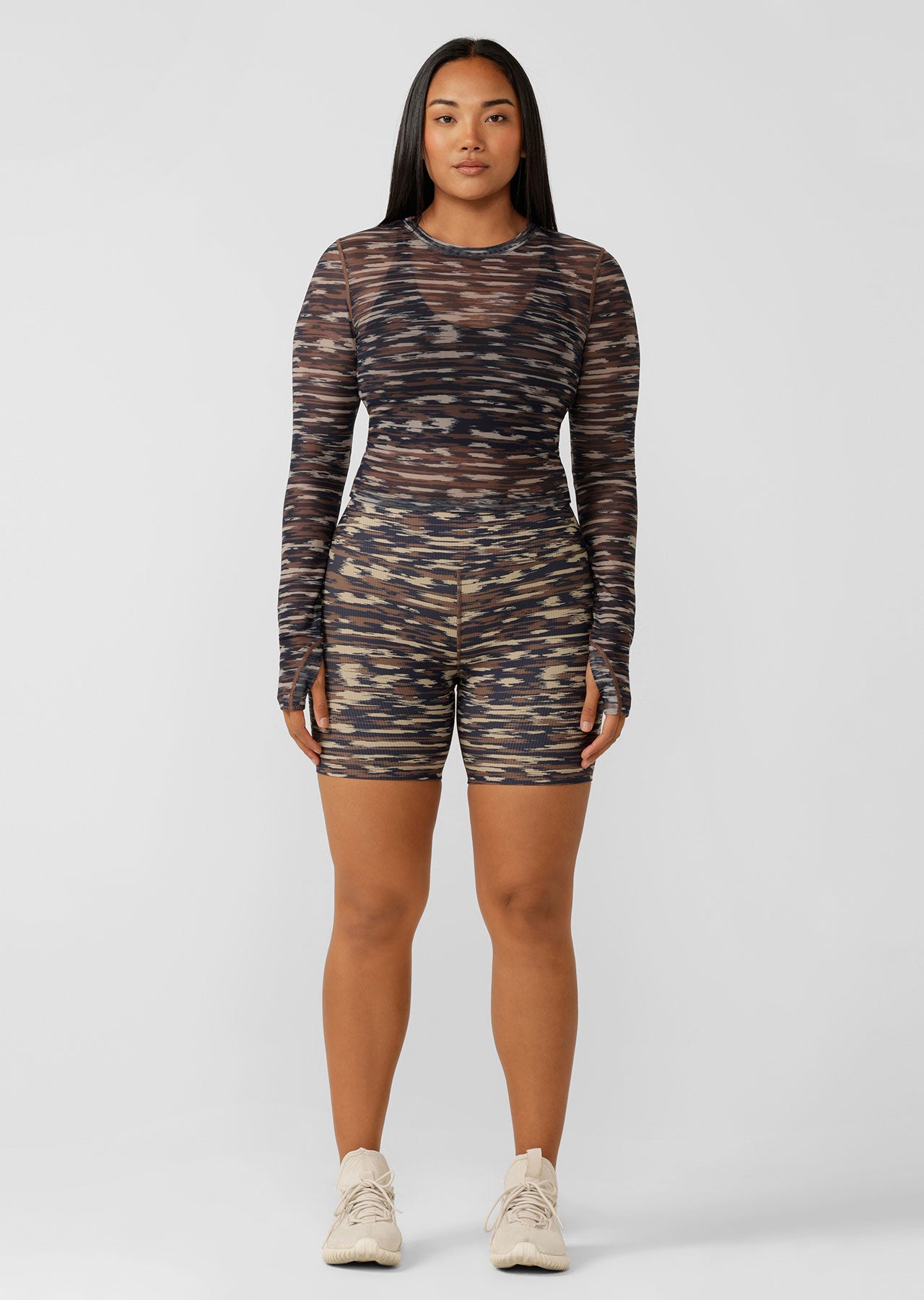Lorna Jane Zen Rib Bike Shorts - Zen Stripe Print