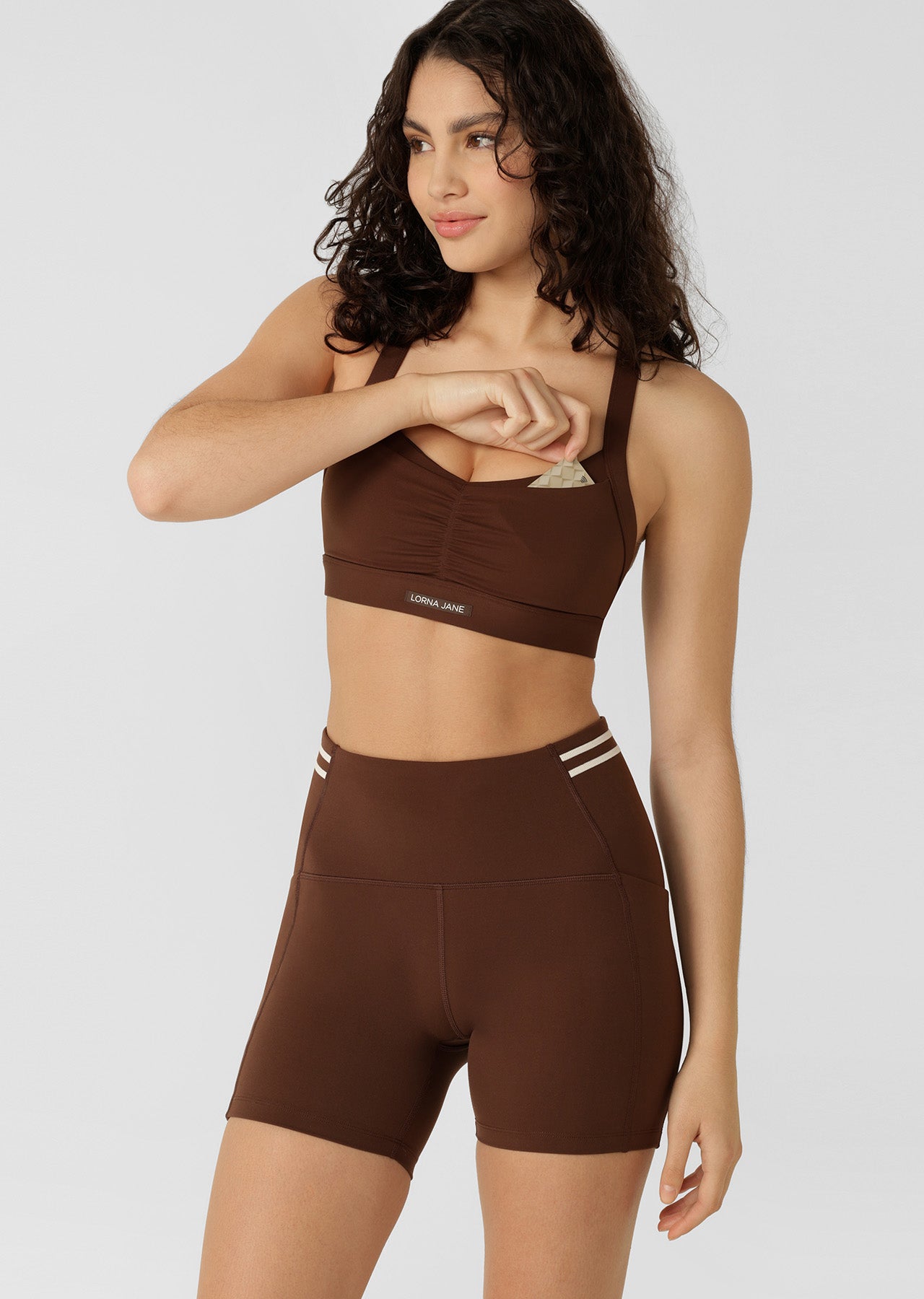 Lorna Jane Bring It All Pocket Sports Bra - Espresso