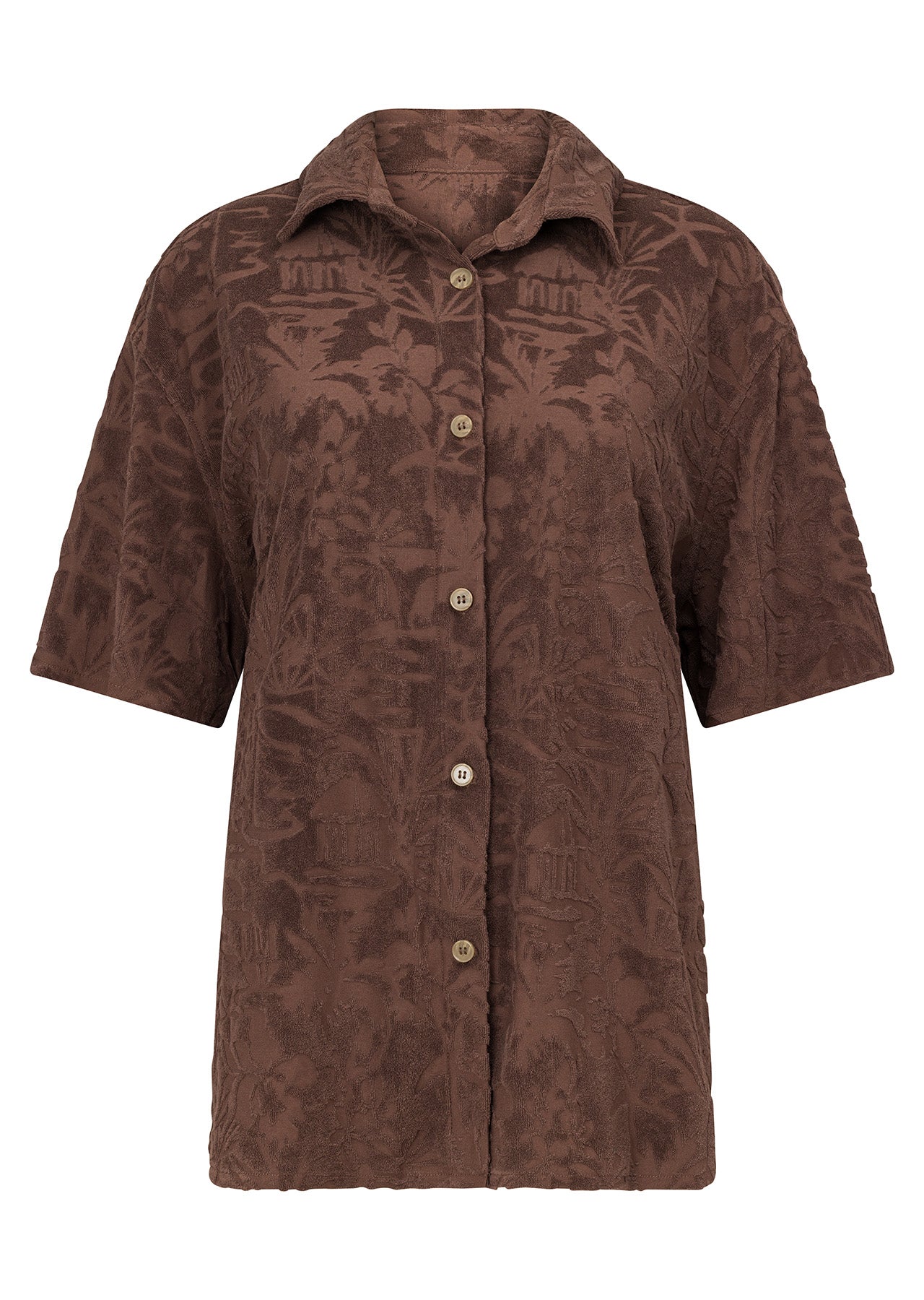 Lorna Jane Dusty Palm Towelling Shirt - Chocolate