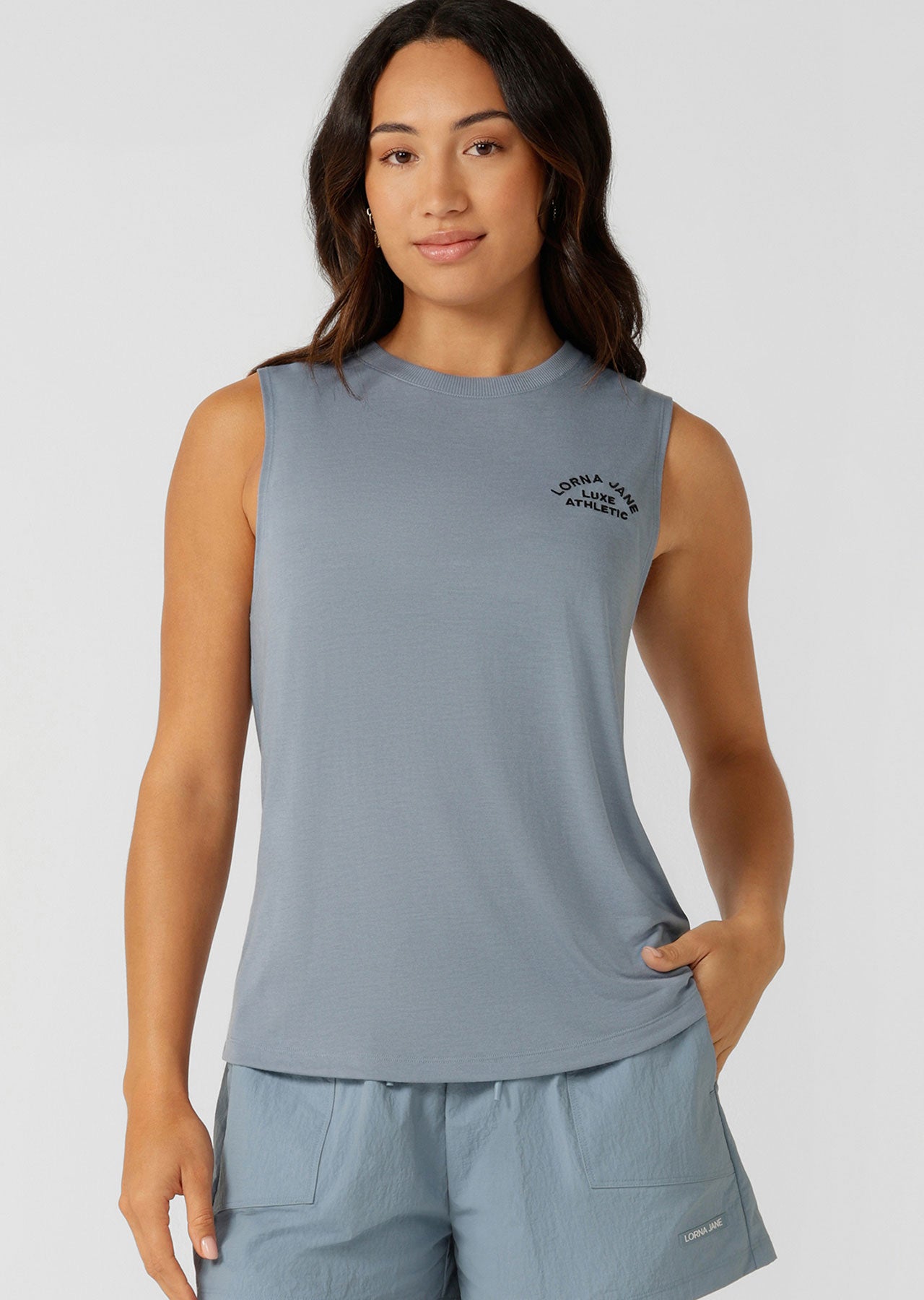 Lorna Jane Lotus Muscle Tank - Washed Out Blue