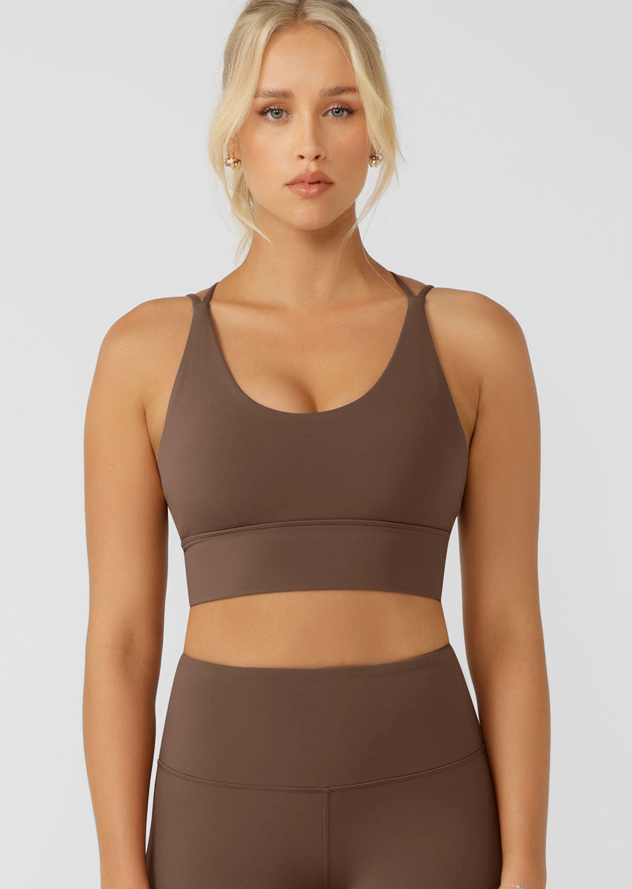 Lorna Jane Lotus Longline Sports Bra - Chocolate