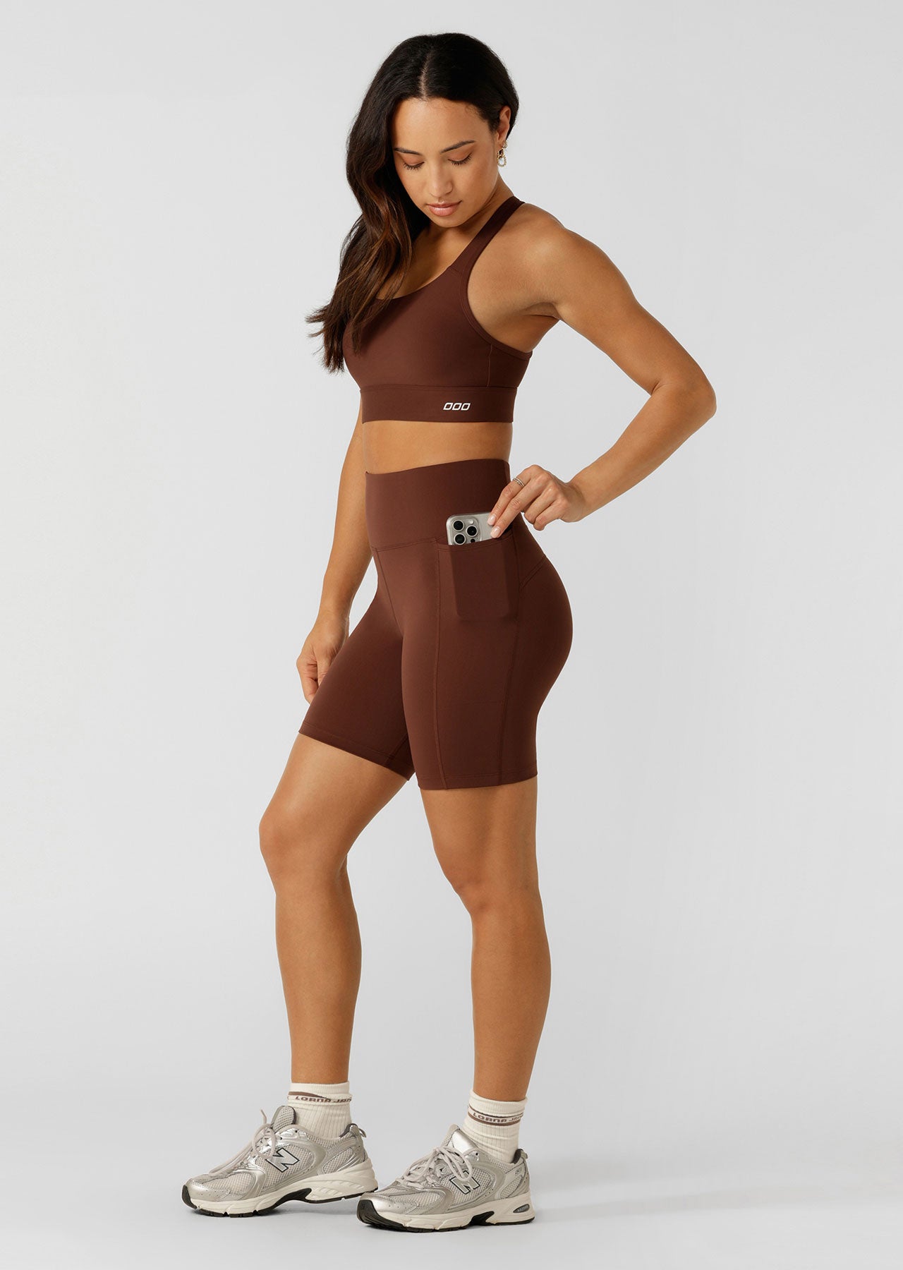 Lorna Jane Amy Phone Pocket Tech Bike Shorts - Truffle