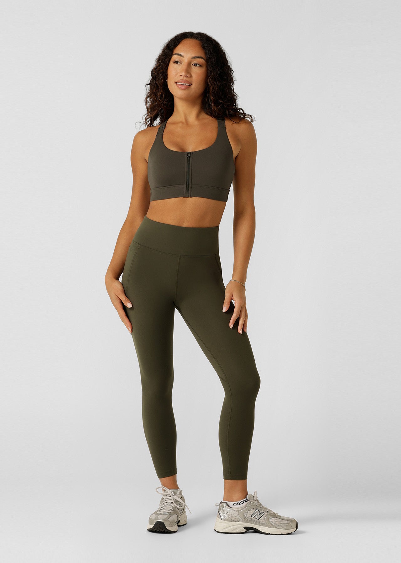 Lorna Jane Amy Thermal Phone Pocket Ankle Biter Leggings - Dark Luxury Green