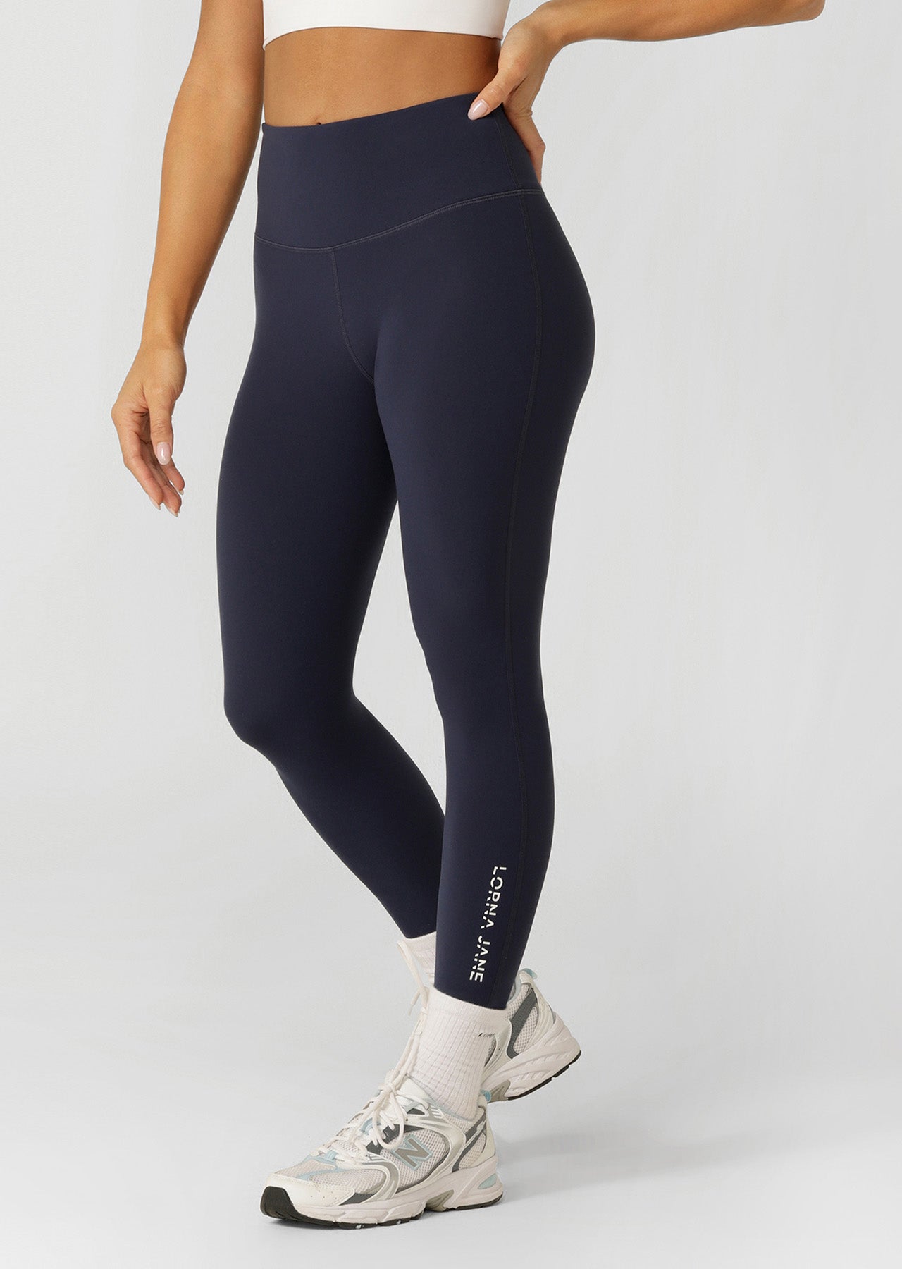 Lorna Jane Lotus No Chafe Phone Pocket Ankle Biter Leggings - Dark Platinum Navy