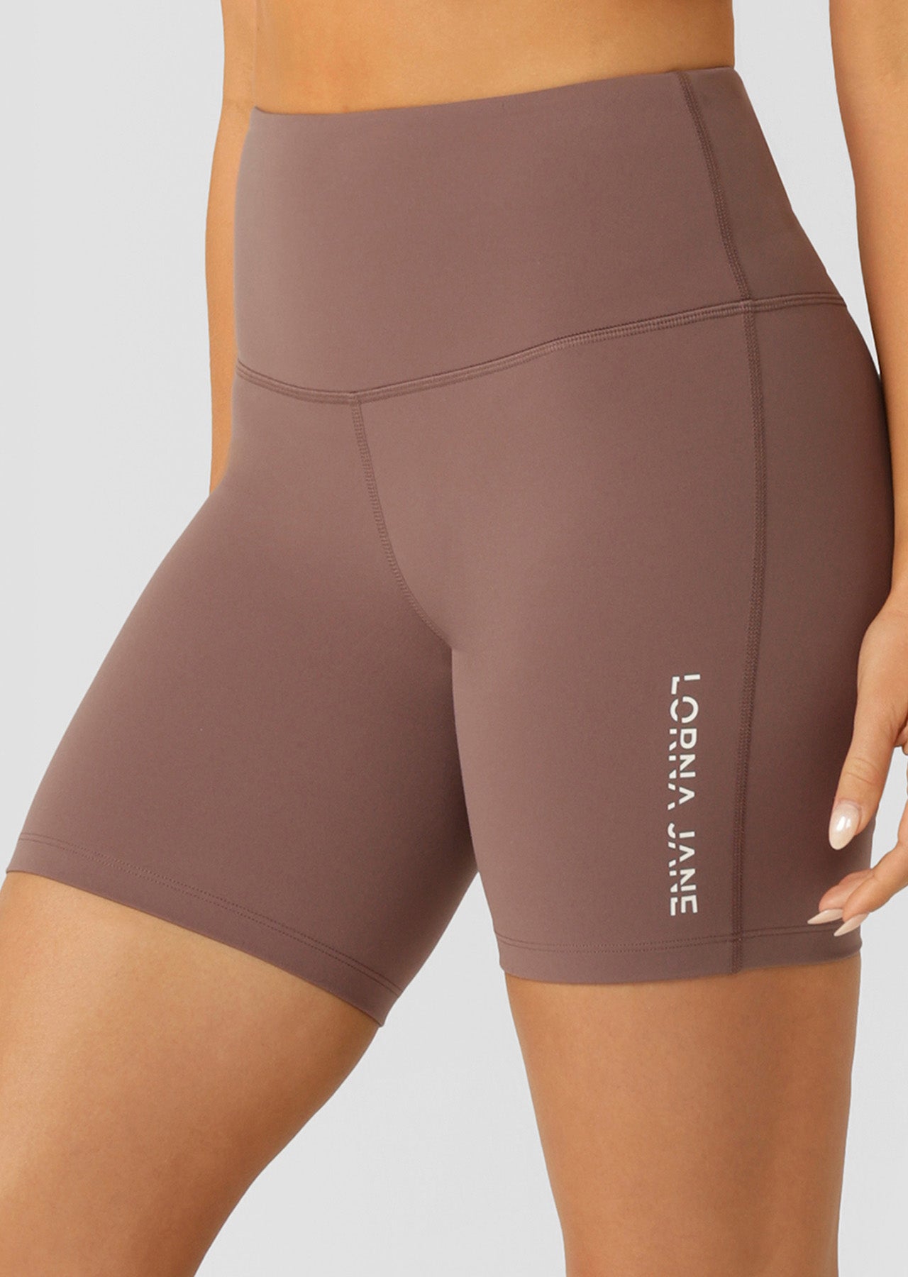 Lorna Jane Lotus No Chafe Phone Pocket 16cm Bike Shorts - Stone