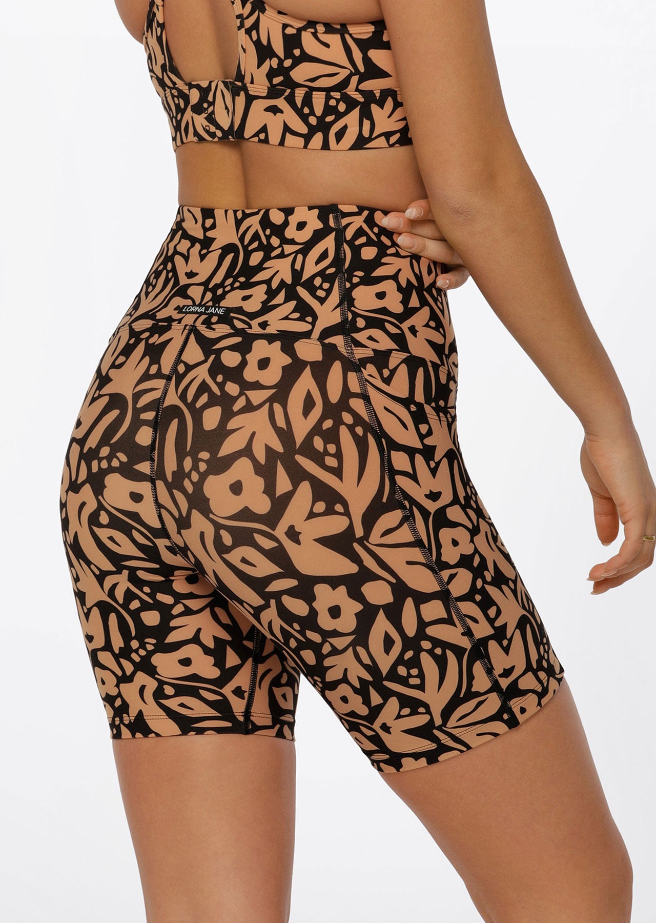 Lorna Jane Abstract Floral Phone Pocket Bike Shorts - Abstract Floral Print