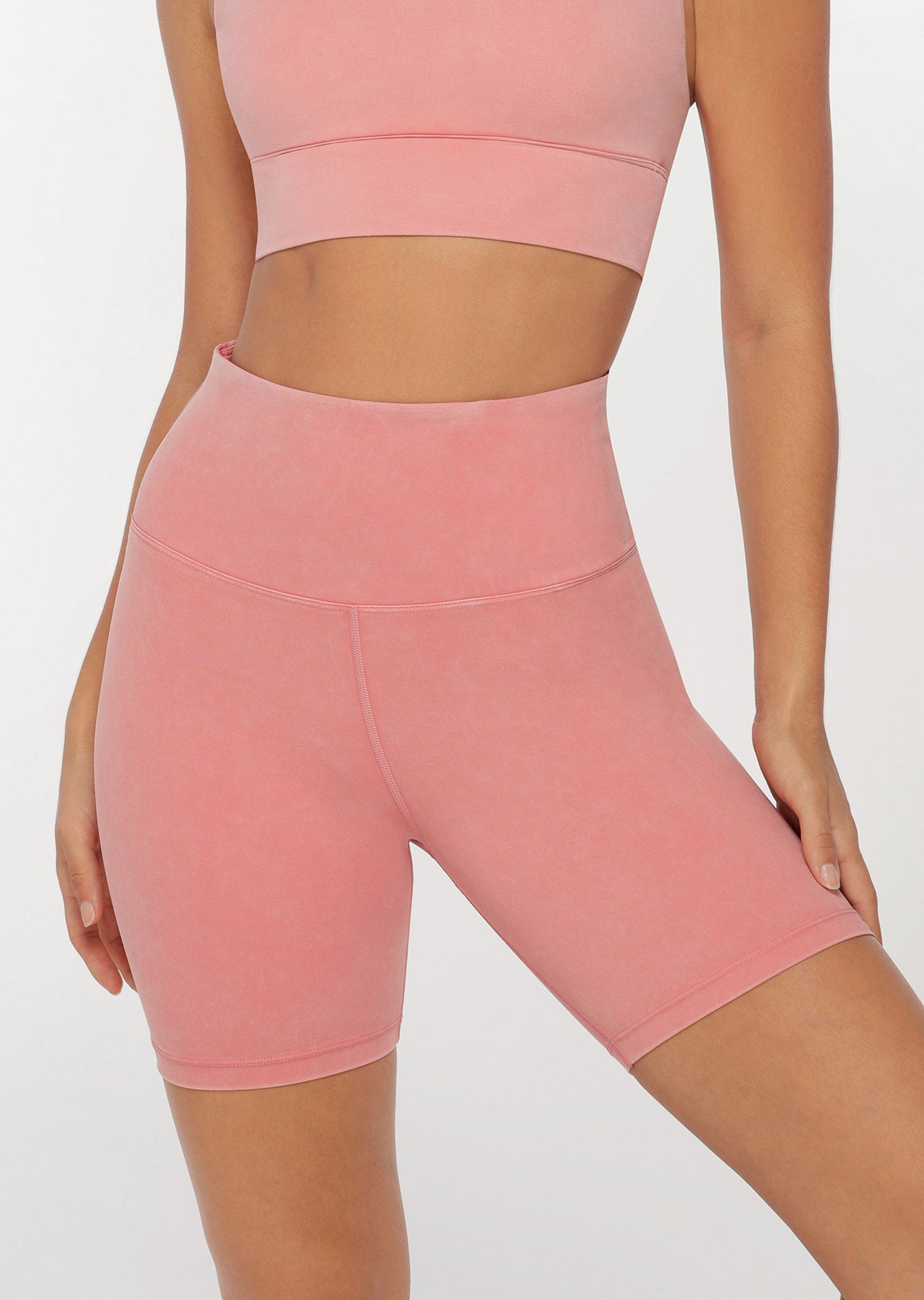 Lorna Jane Acid Wash Bike Shorts - Washed Quartz Pink