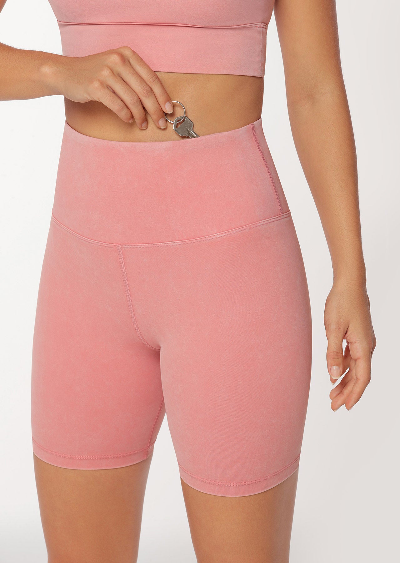 Lorna Jane Acid Wash Bike Shorts - Washed Quartz Pink