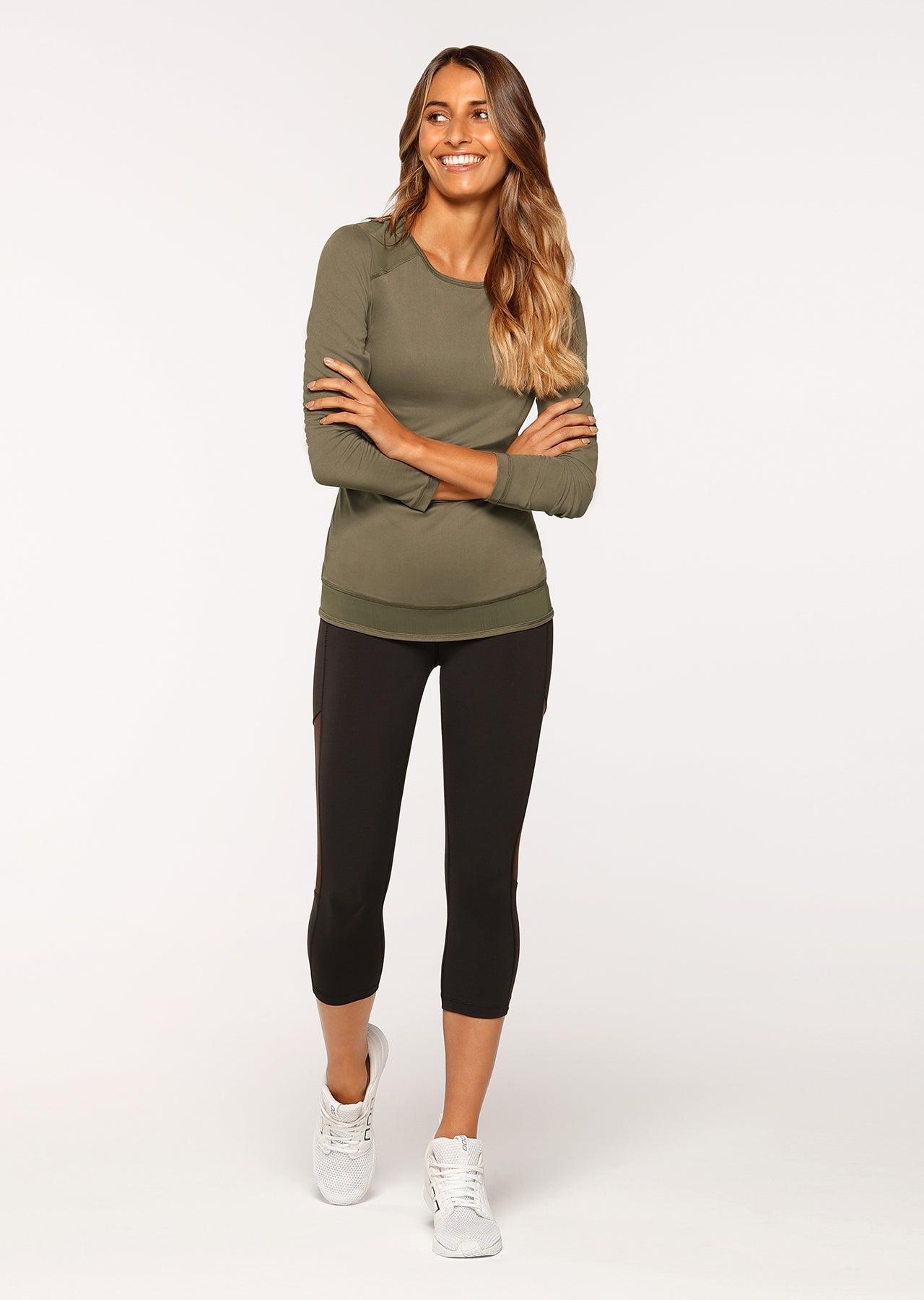 Lorna Jane Crescent Active L/Slv Top - Safari