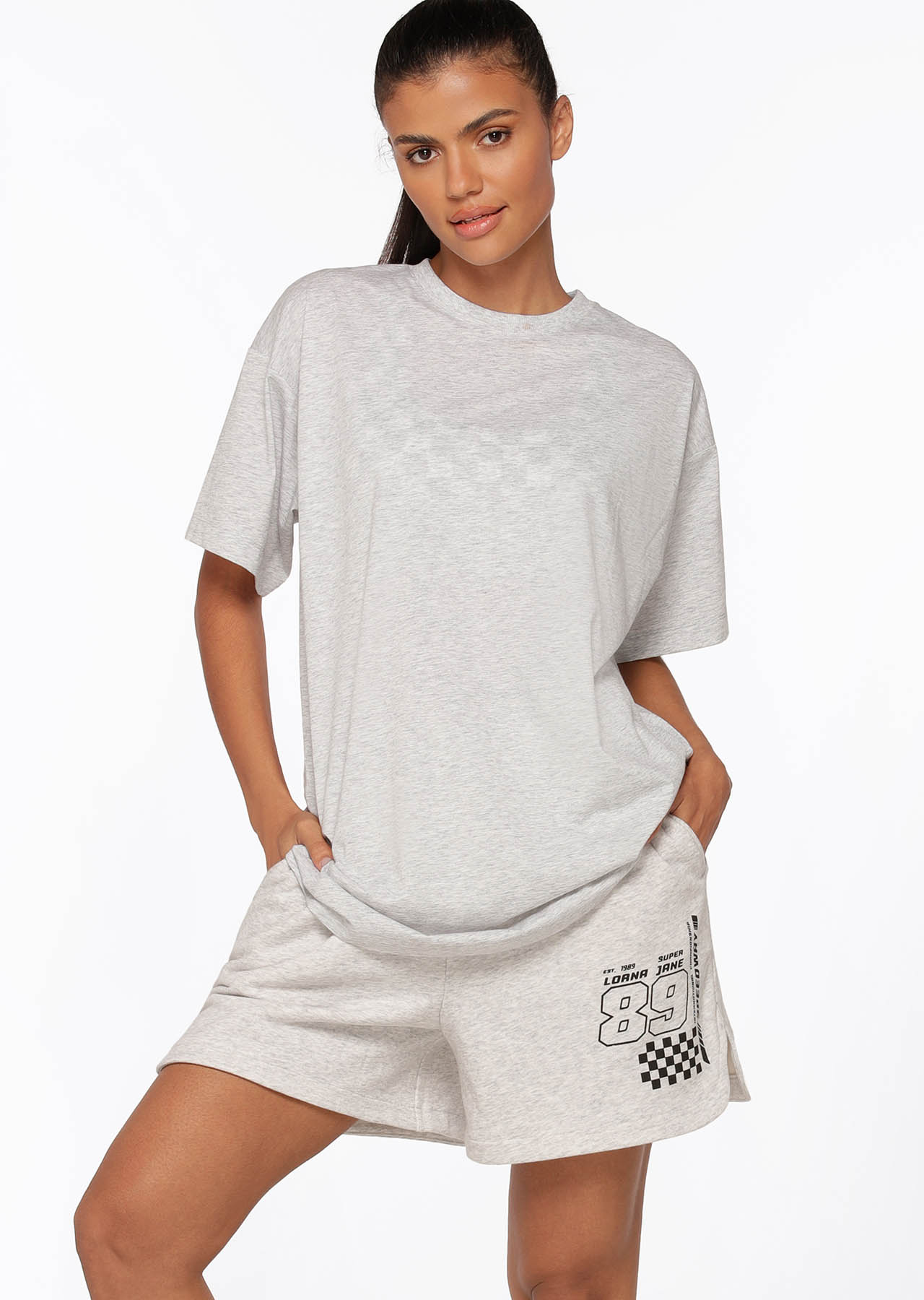 Lorna Jane Fast Lane Oversized Tee - Light Grey Marl