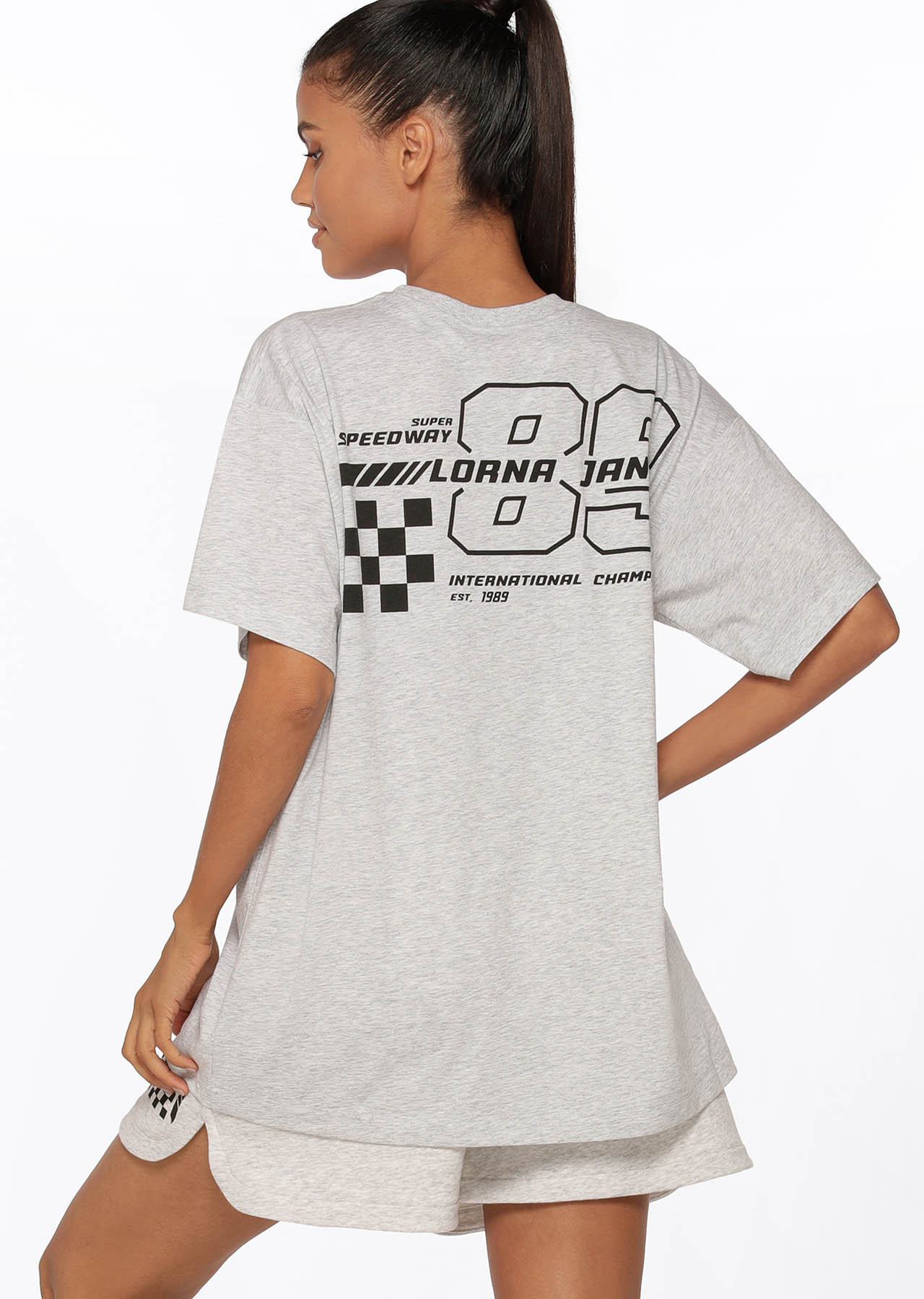 Lorna Jane Fast Lane Oversized Tee - Light Grey Marl