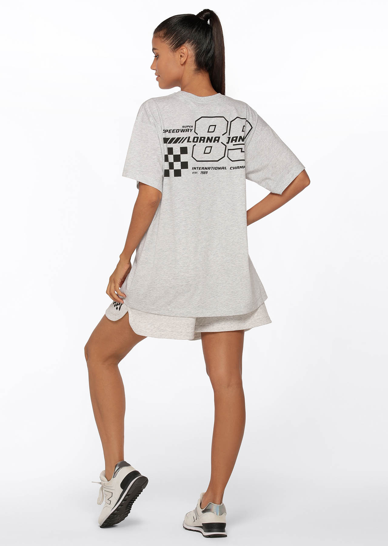 Lorna Jane Fast Lane Oversized Tee - Light Grey Marl