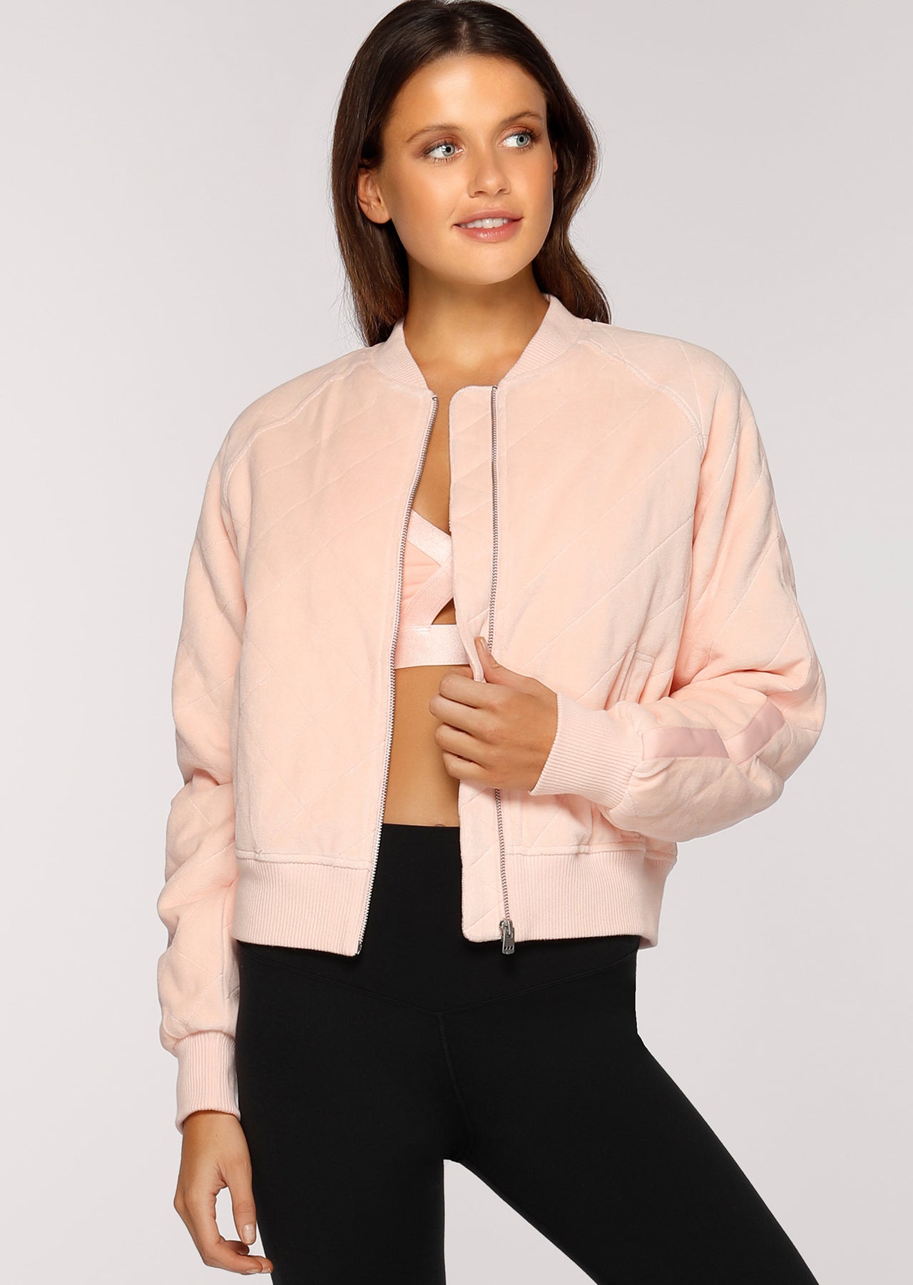 Lorna Jane Game Changer Quilted Bomber - Dusty Peach