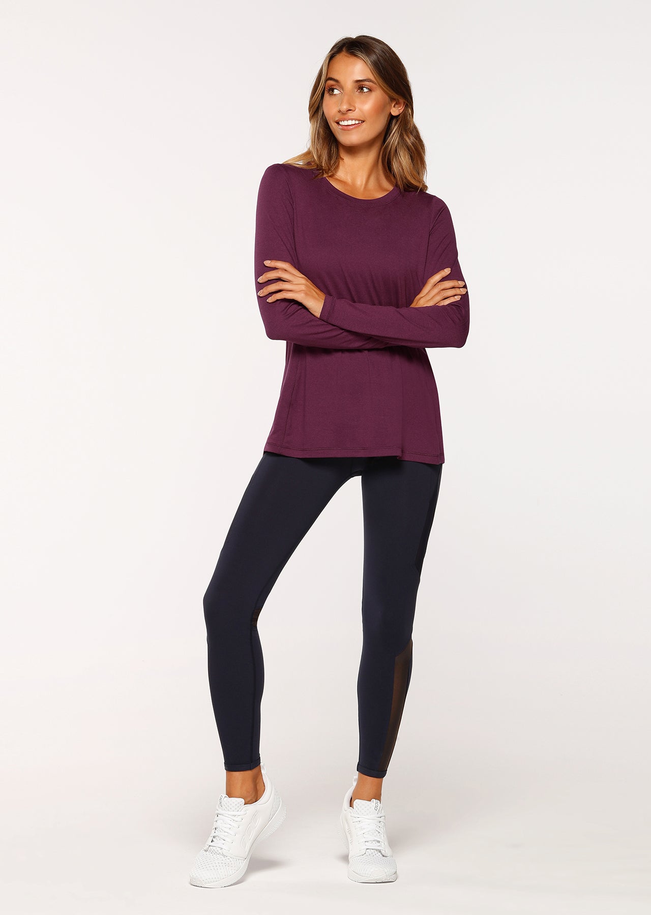 Lorna Jane Harmonise Active L/Slv Top - Deep Mulberry Marl