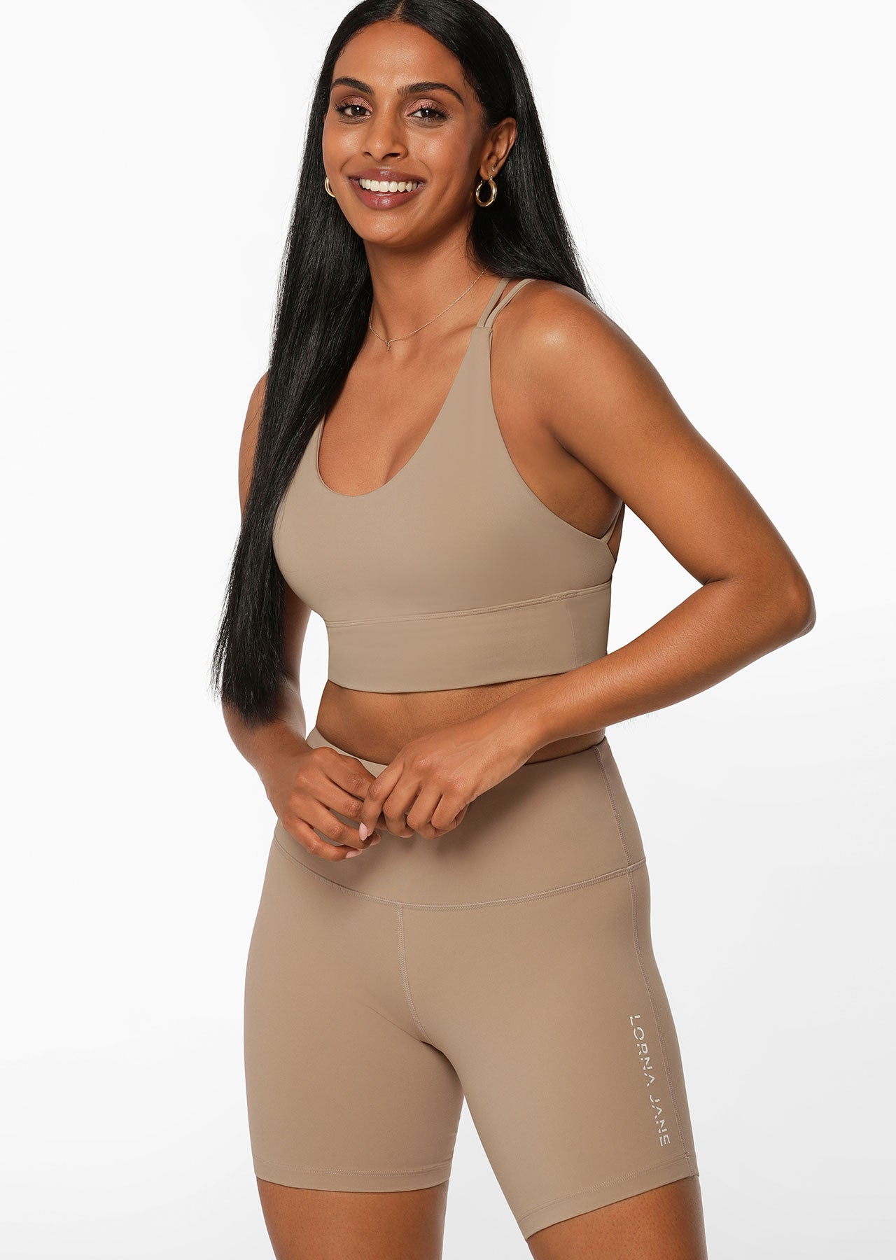 Lorna Jane Lotus Longline Sports Bra - Dark Off White
