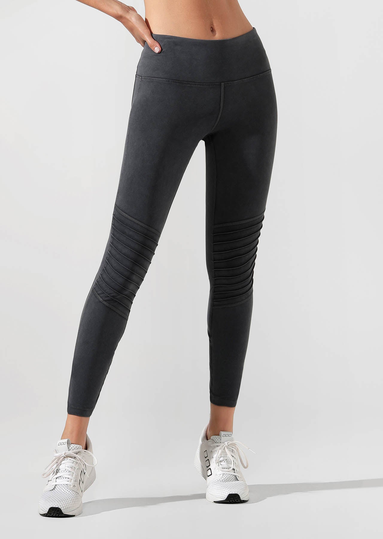 Lorna Jane Khloe Moto Full Length Tight - Washed Black