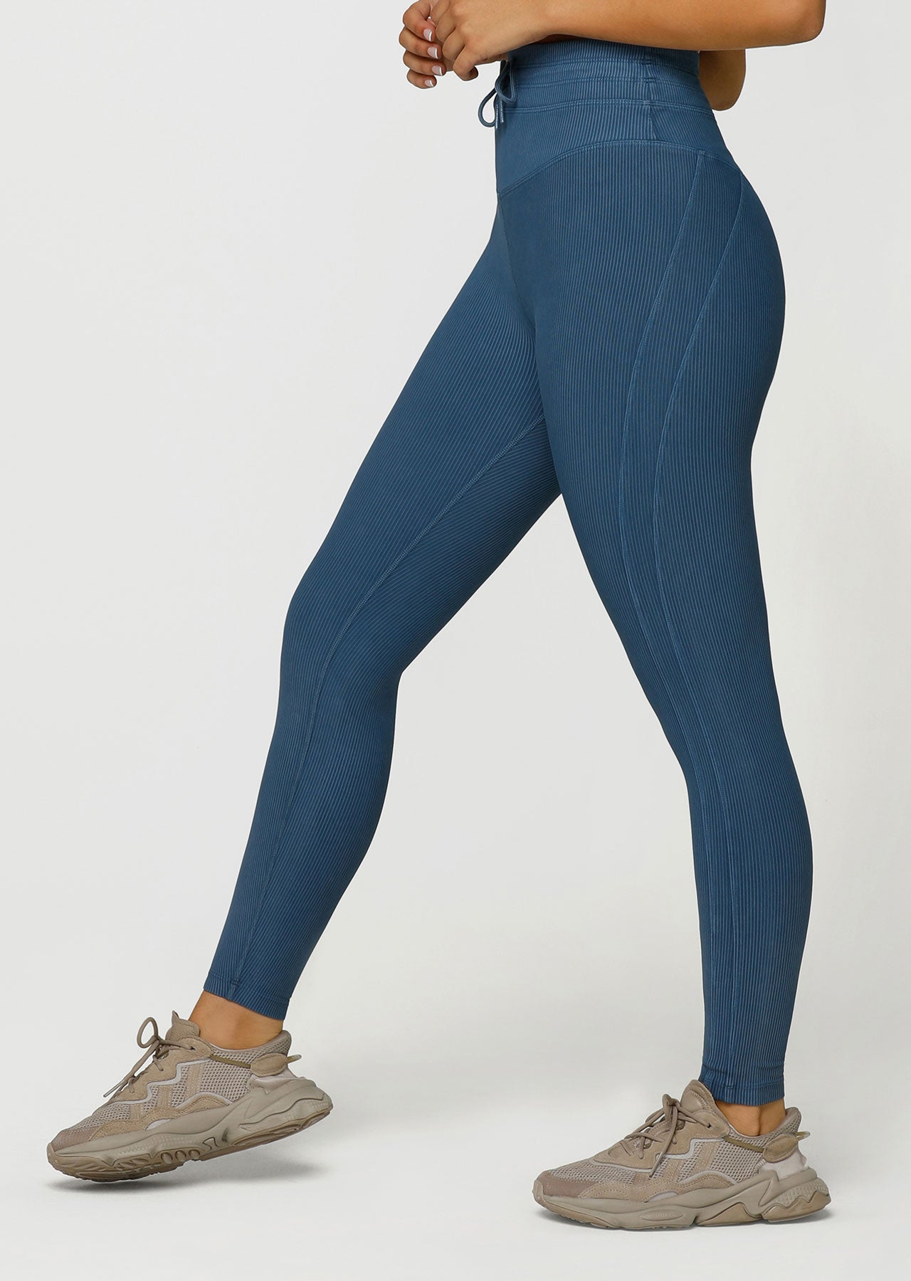 Lorna Jane Pace It Rib Ankle Biter Leggings - Washed Pale Indigo