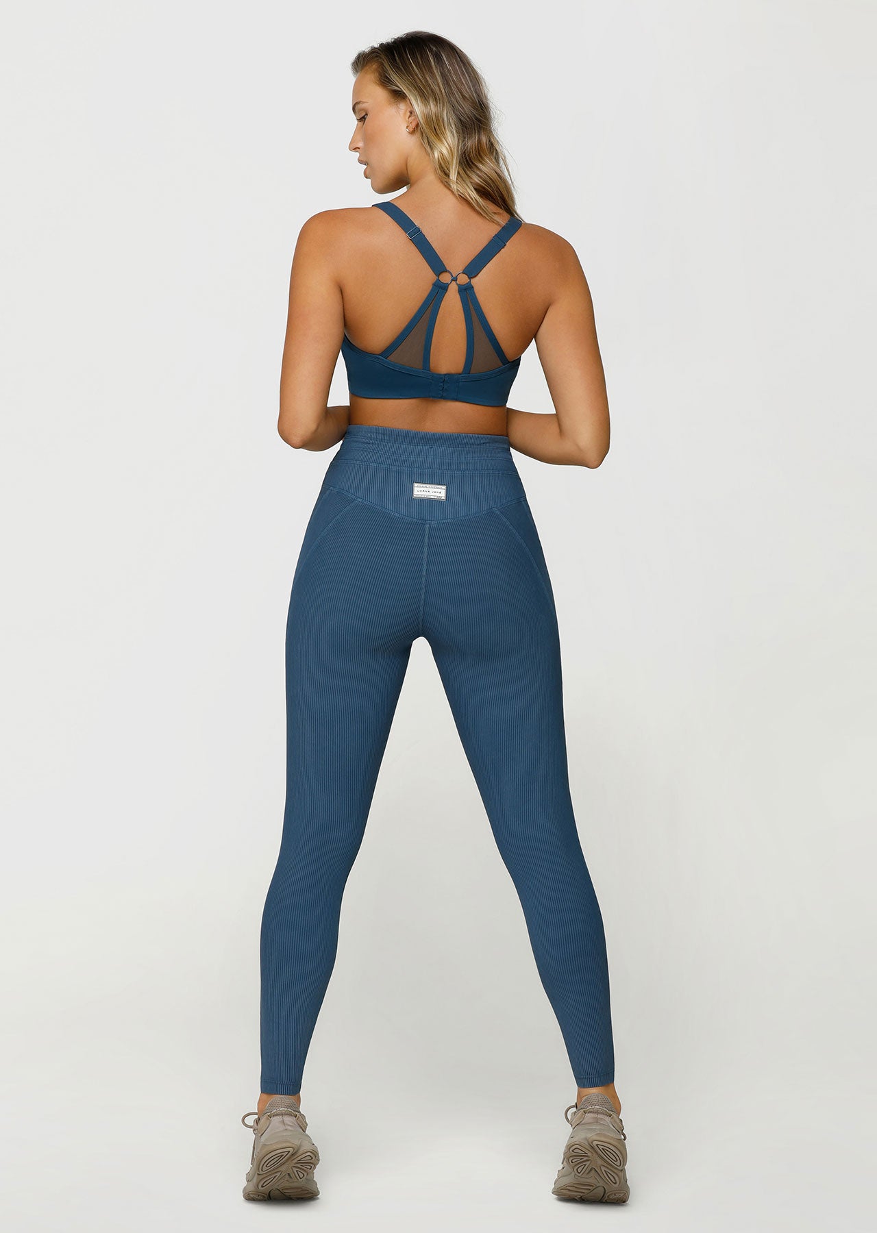 Lorna Jane Pace It Rib Ankle Biter Leggings - Washed Pale Indigo