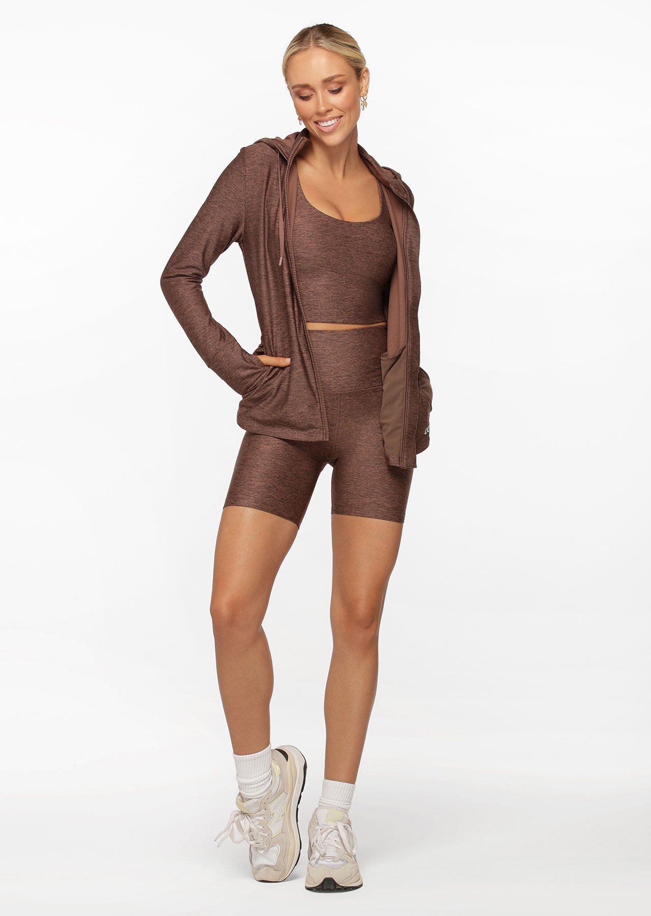 Lorna Jane Thermo Tech Hoodie - Chocolate Marl Print