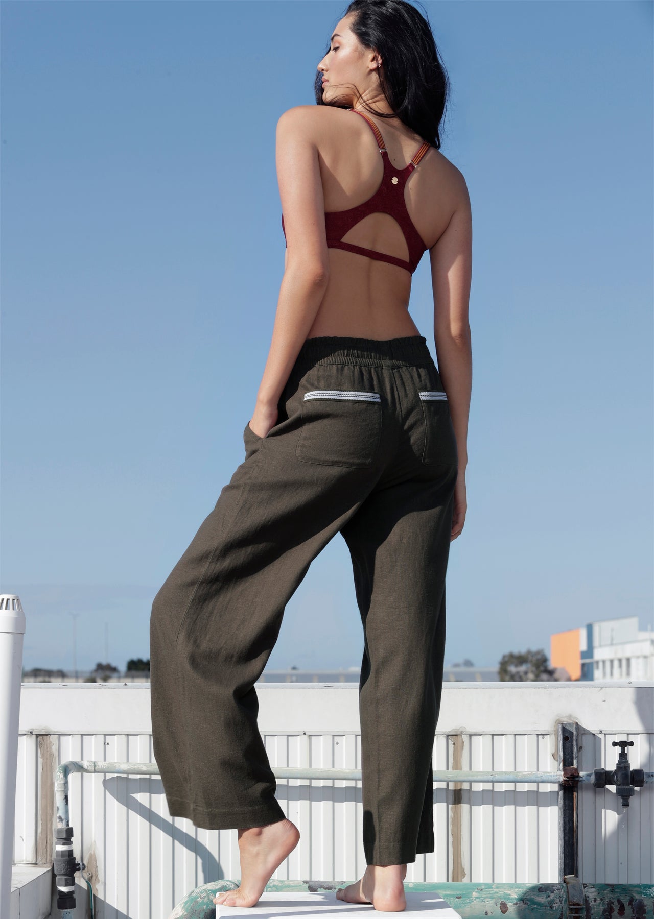 Lorna Jane Wide Leg Linen Pants - Pale Olive