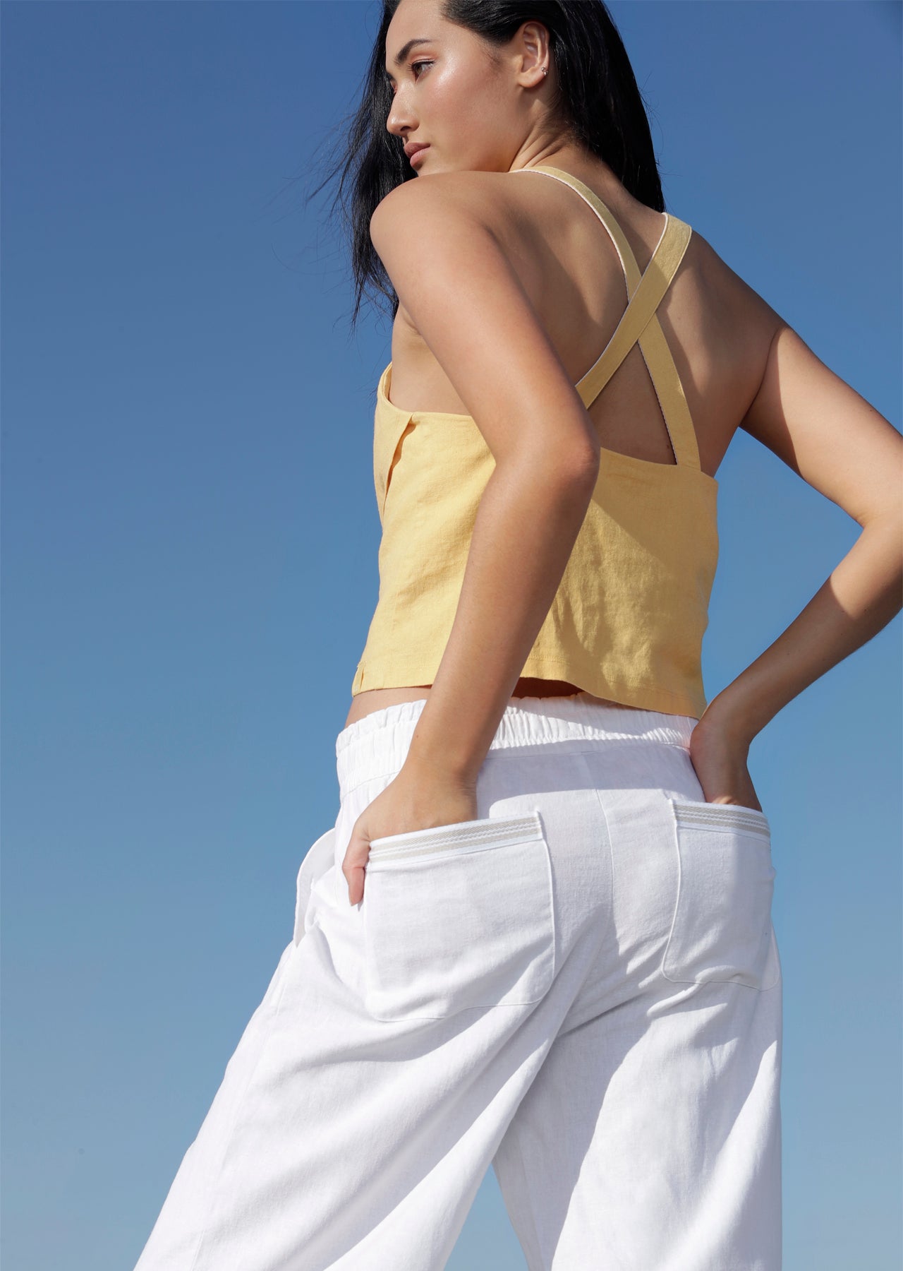 Lorna Jane Wide Leg Linen Pants - White