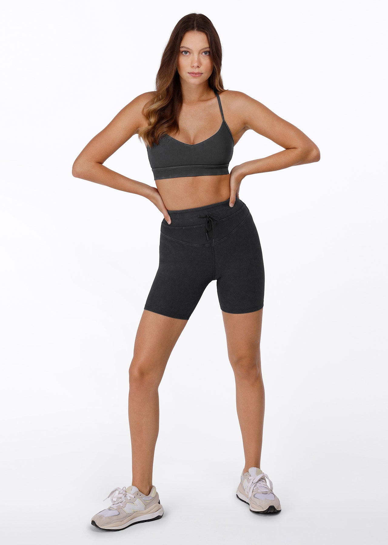 Lorna Jane Yin Washed Rib Bike Shorts - Washed Black