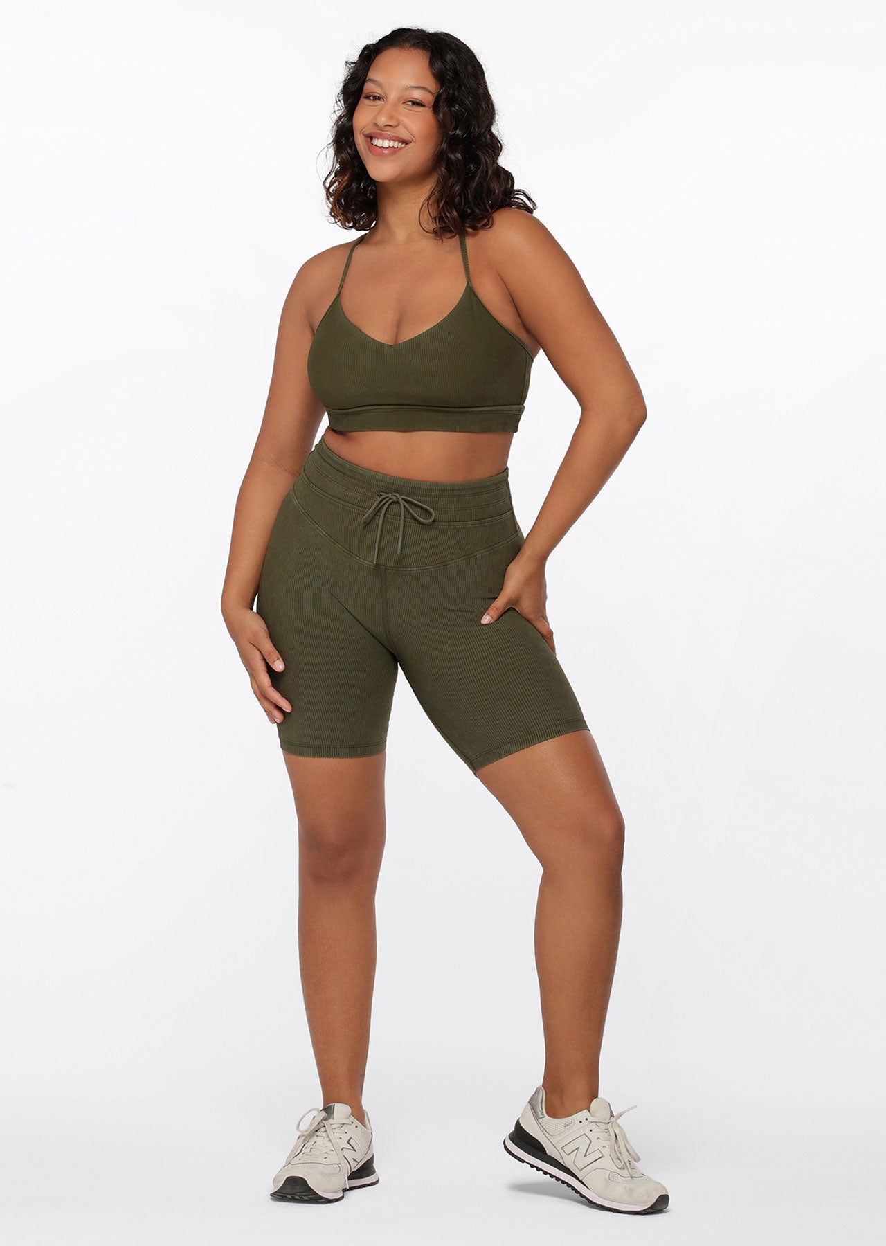 Lorna Jane Yin Washed Rib Bike Shorts - Washed Luxury Green