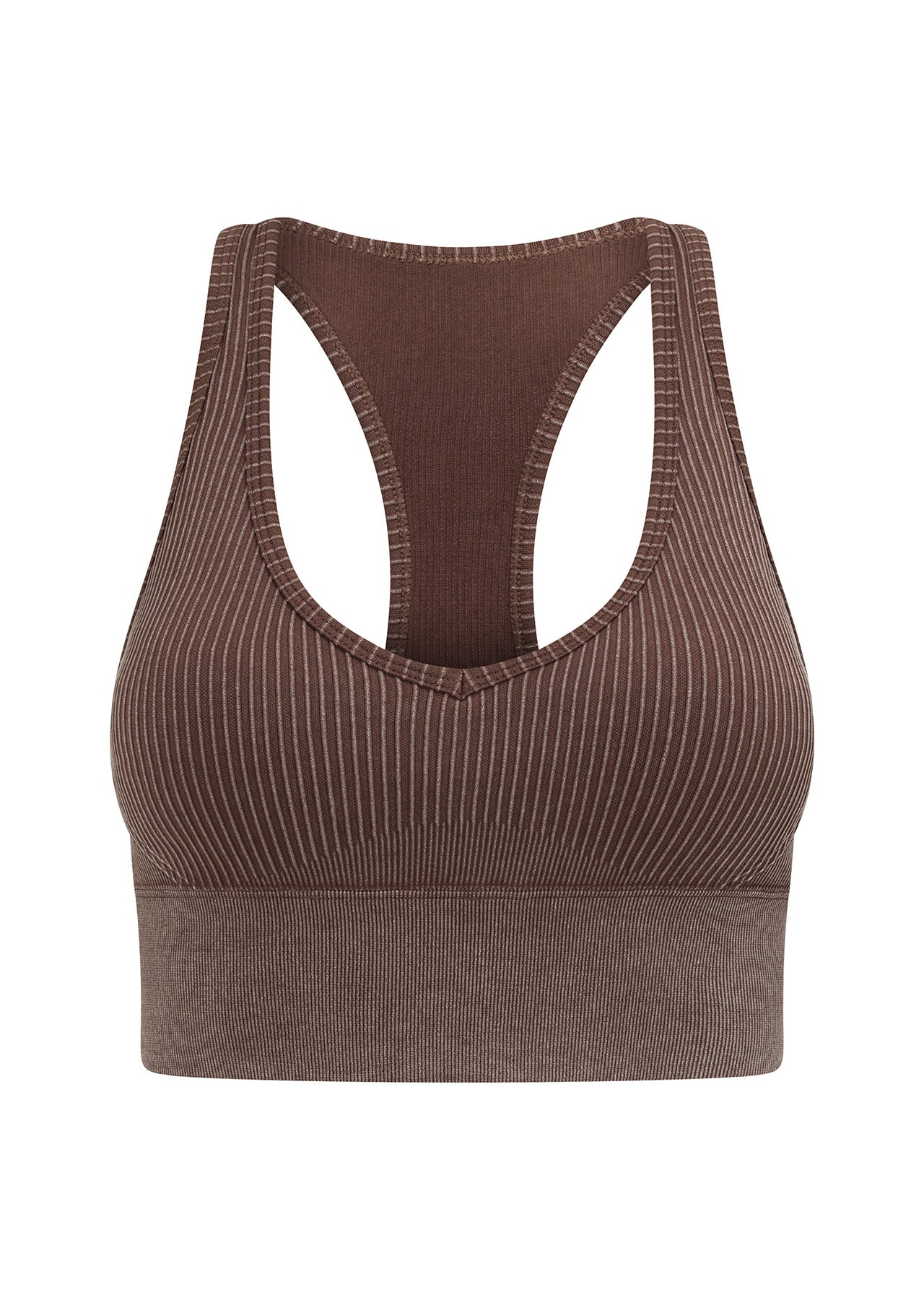 Lorna Jane Tempo Speed Ribbed Seamless Sports Bra - Washed Chocolate