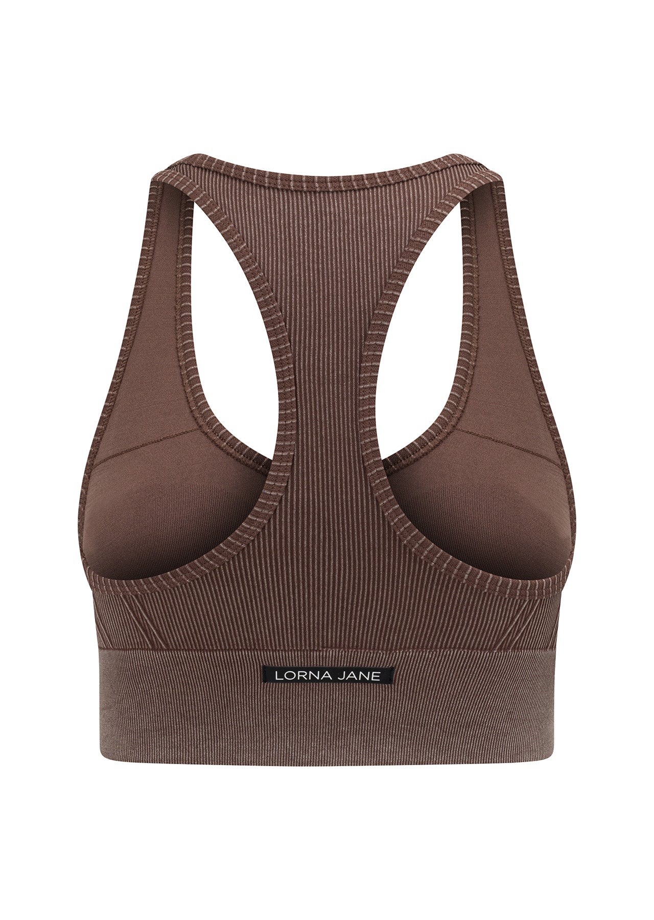 Lorna Jane Tempo Speed Ribbed Seamless Sports Bra - Washed Chocolate