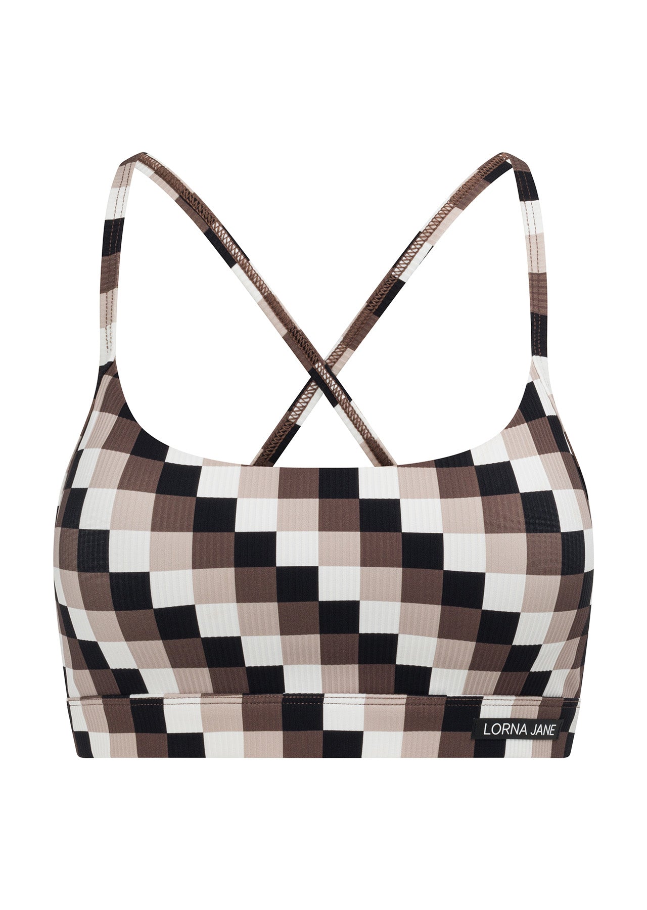 Lorna Jane Retro Check Ribbed Sports Bra - Retro Check Print