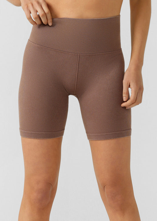 Lorna Jane Tempo Ribbed Seamless Bike Shorts - Washed Chocolate