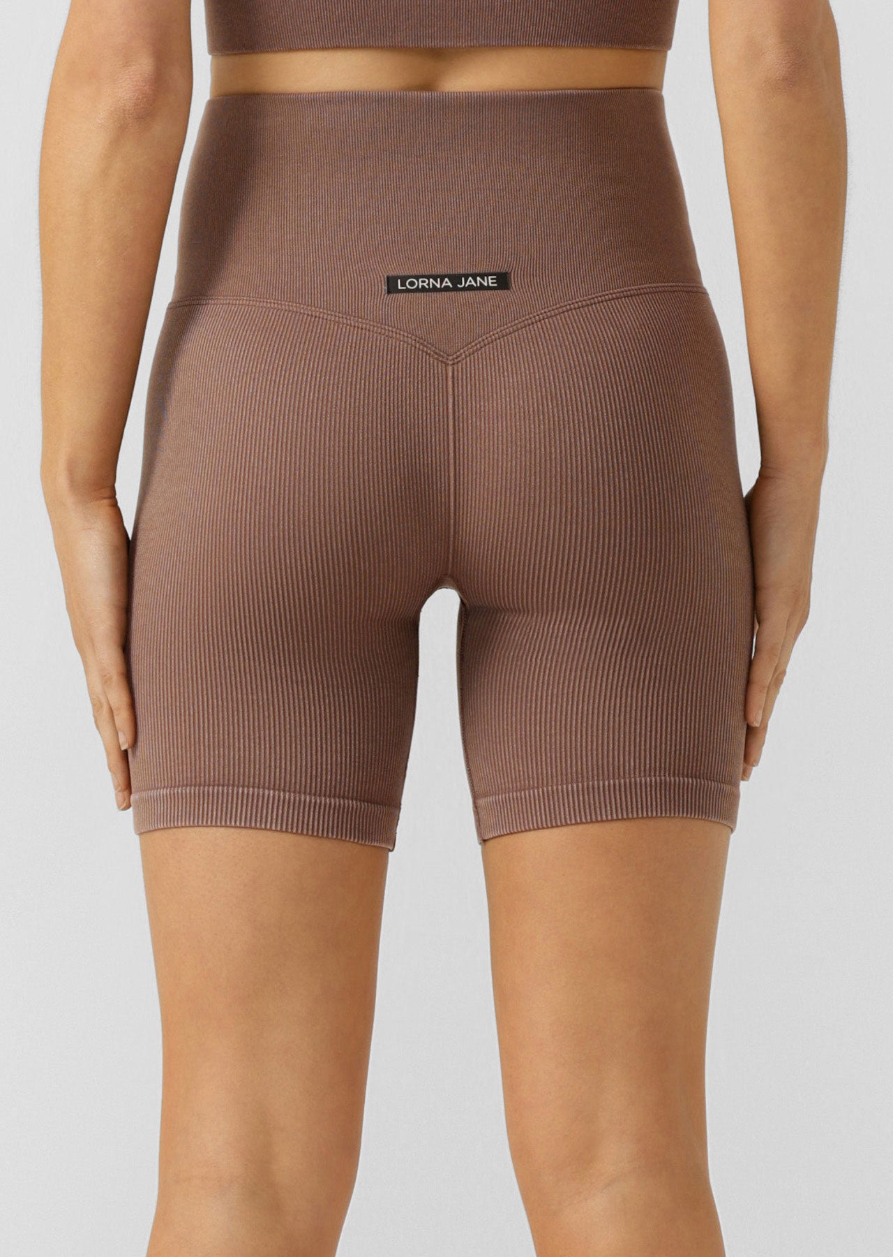 Lorna Jane Tempo Ribbed Seamless Bike Shorts - Washed Chocolate