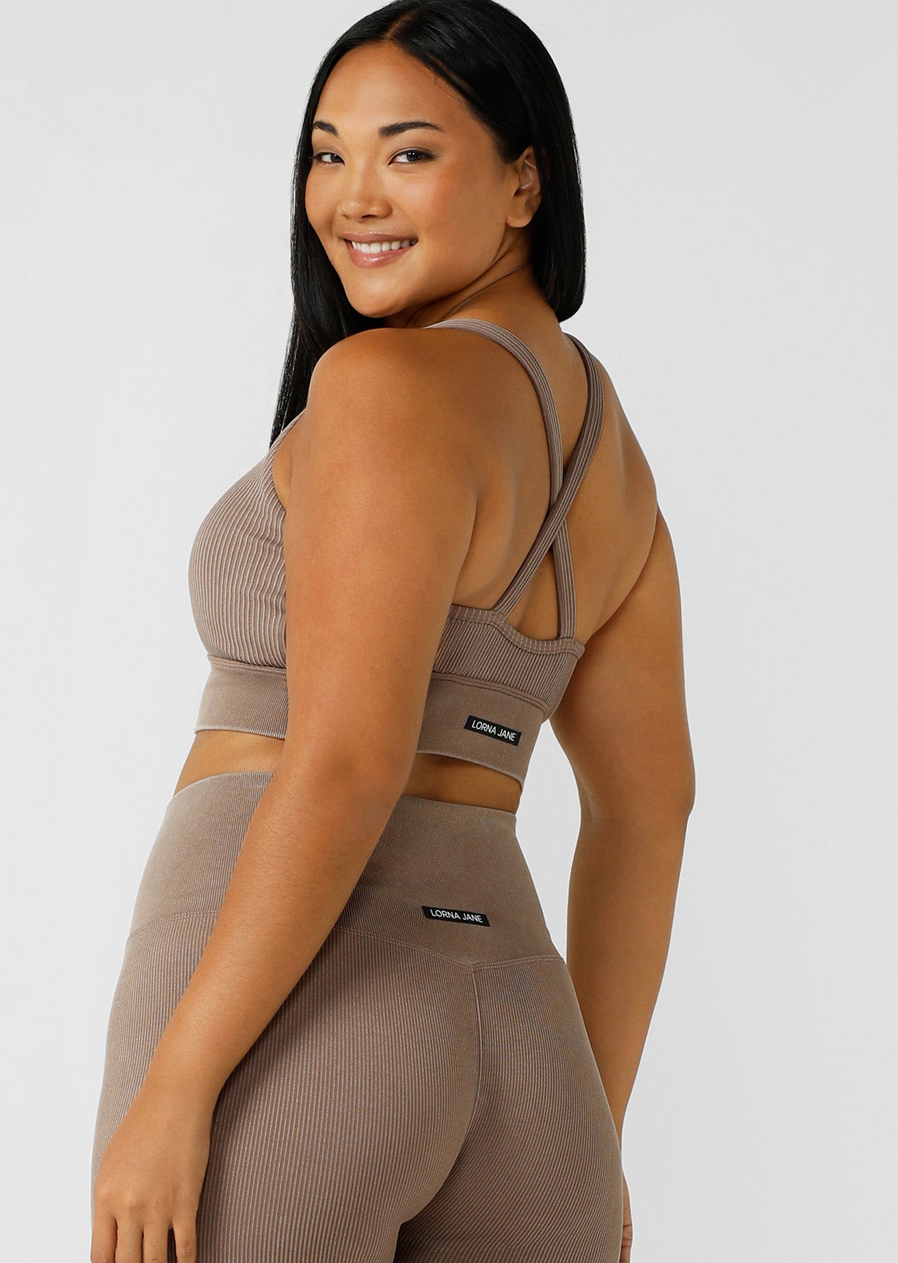 Lorna Jane It Girl Wide Rib Seamless Sports Bra - Washed Bone