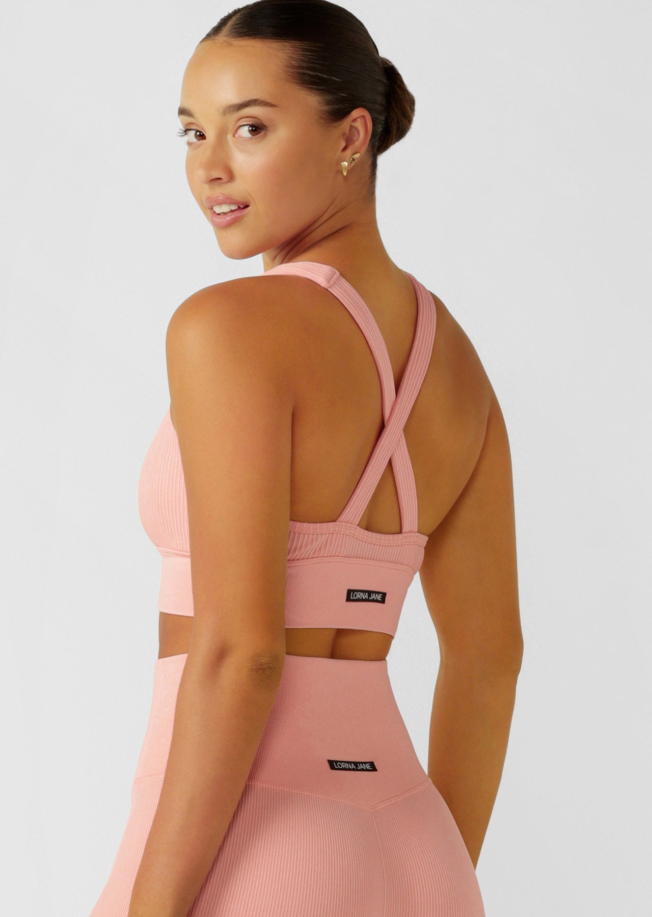 Lorna Jane It Girl Wide Rib Seamless Sports Bra - Washed Peach