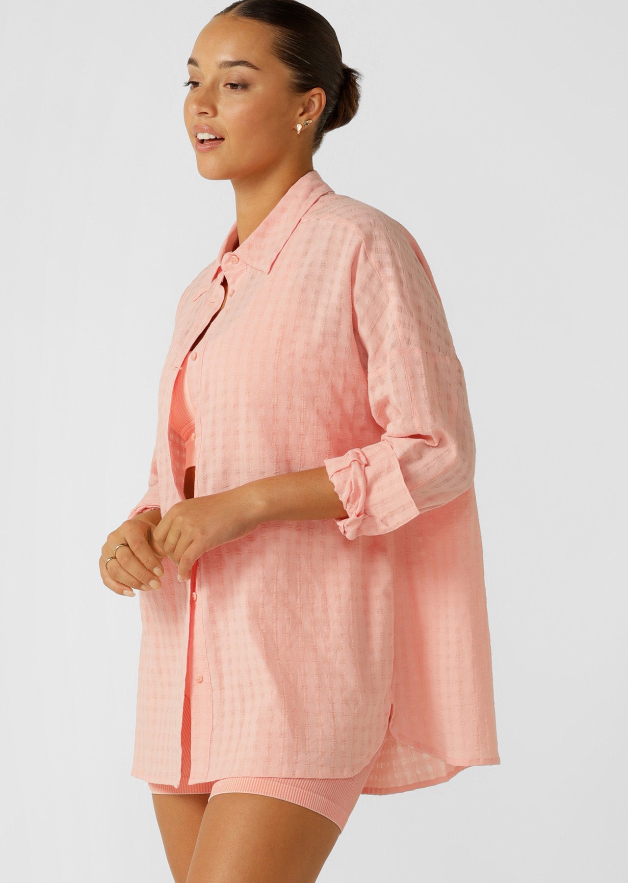 Lorna Jane Summer Stripe Textured Shirt - Peach