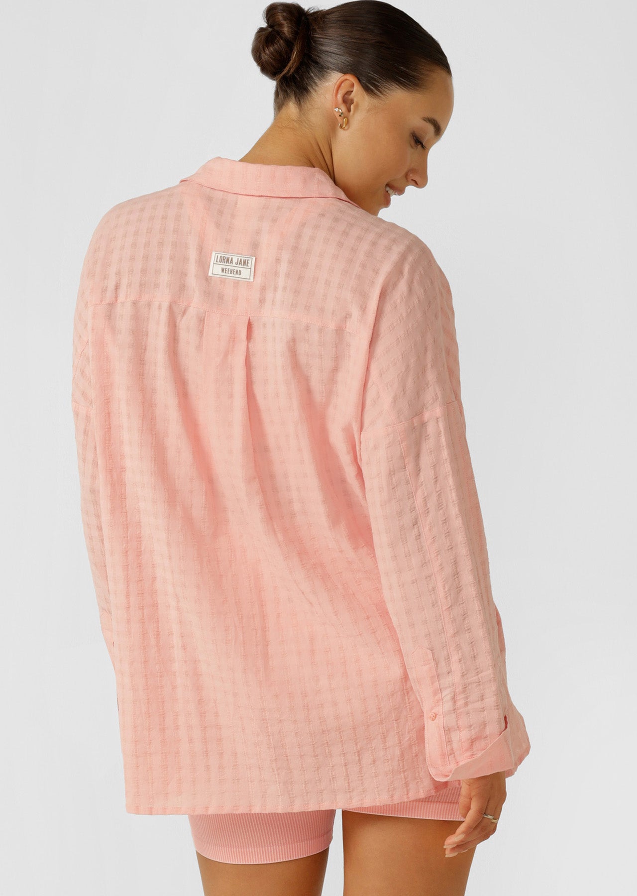 Lorna Jane Summer Stripe Textured Shirt - Peach