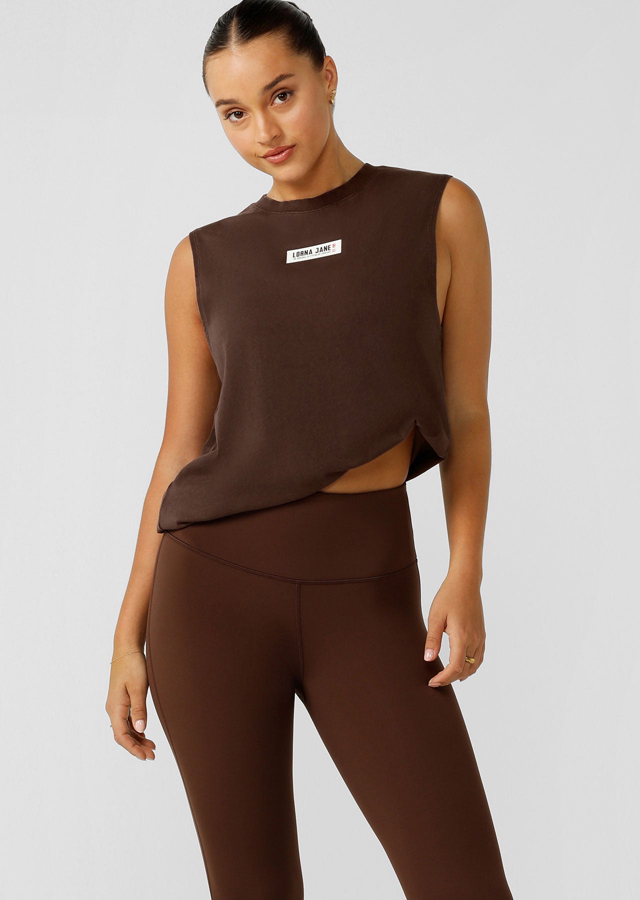 Lorna Jane Conquer Washed Muscle Tank - Washed Espresso