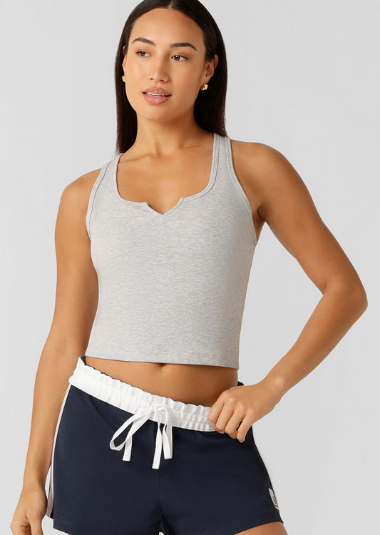 Lorna Jane Muse Rib Tank - Light Grey Marl